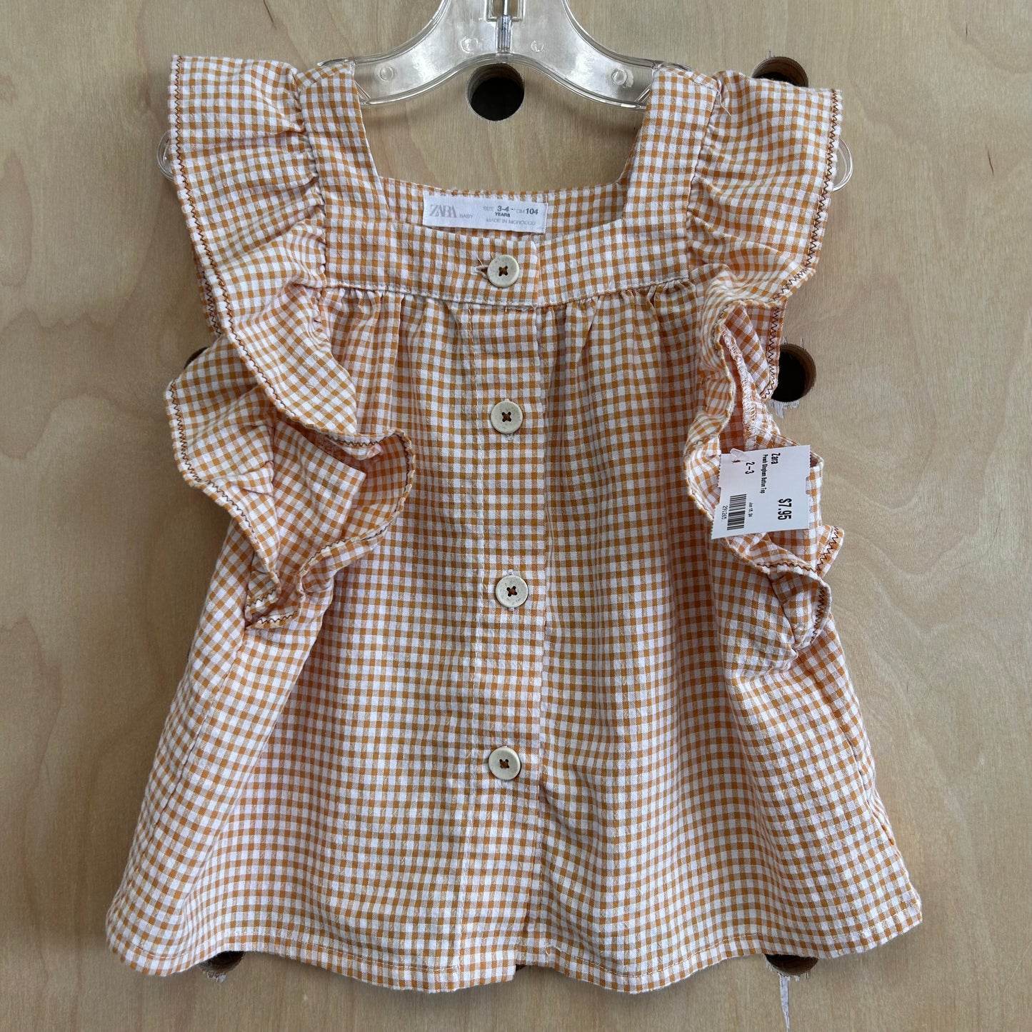 Peach Gingham Button Top
