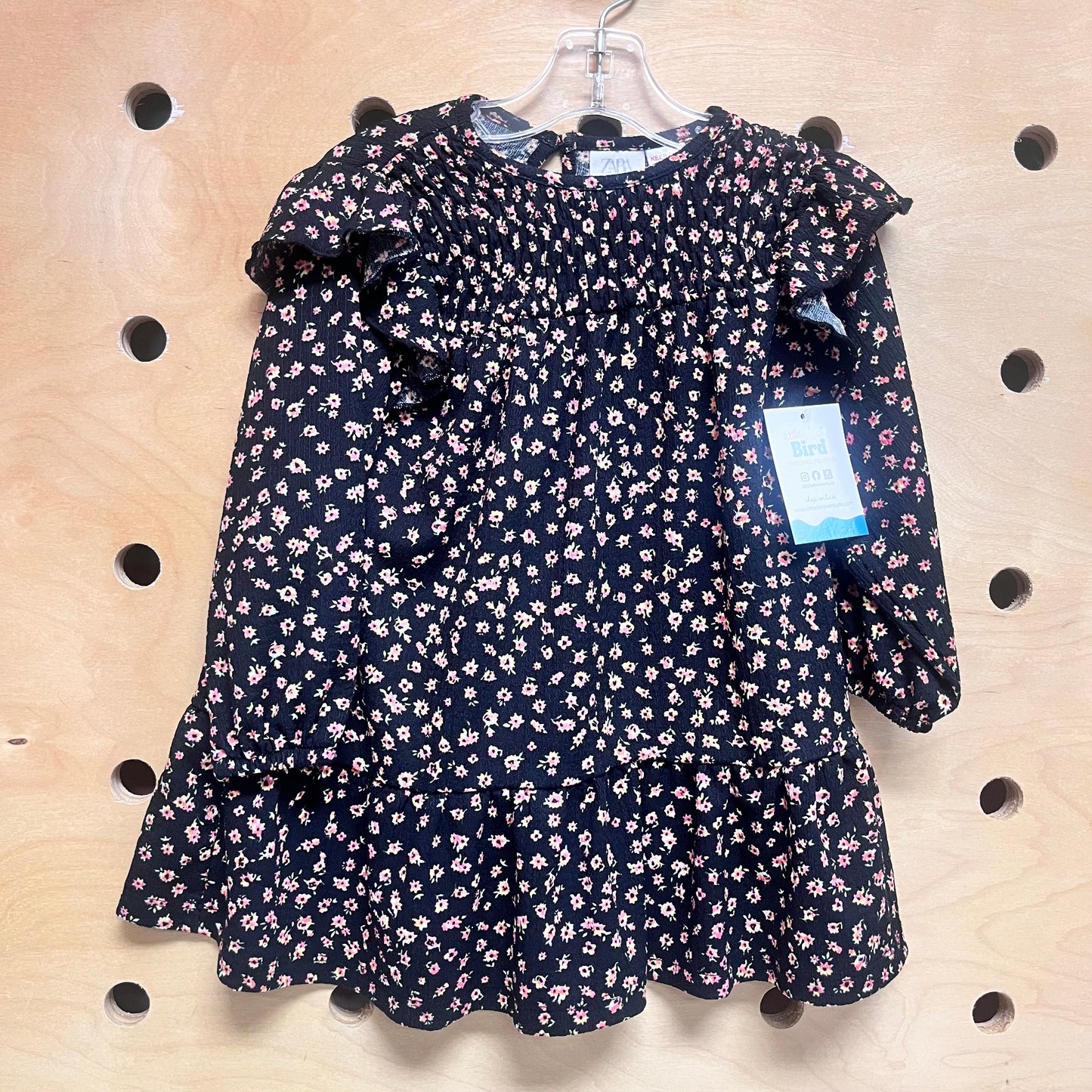 Black/Pink Floral Smocked Dress