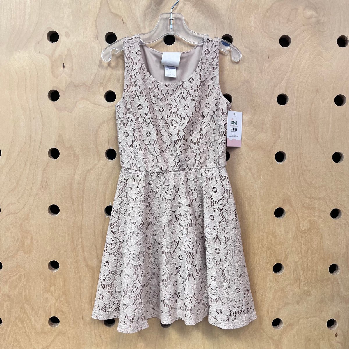 Beige Lace Overlay Dress