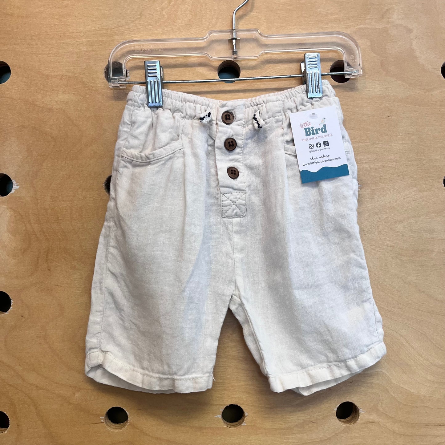 Cream Linen Drawstring Shorts