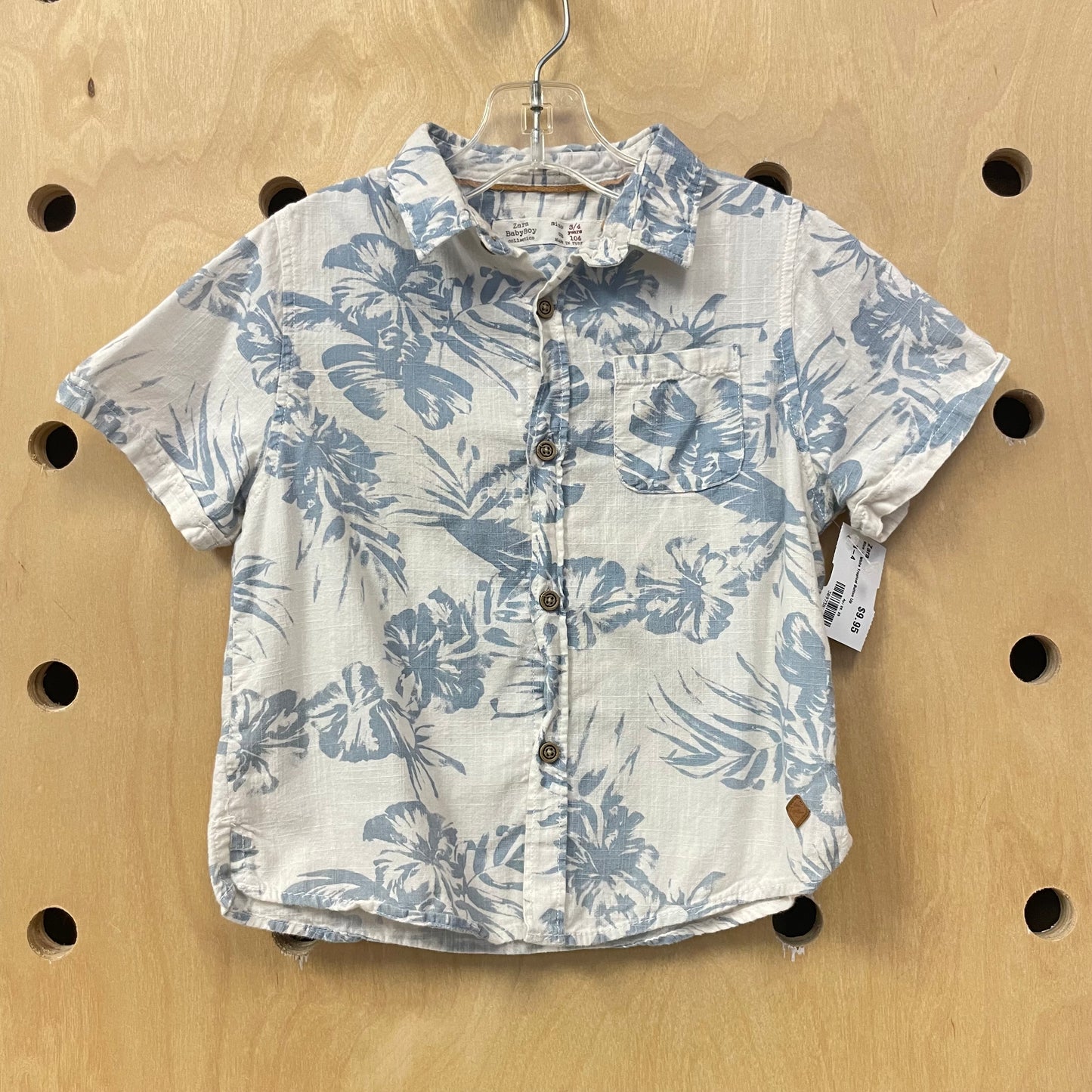Blue + White Tropical Button Up