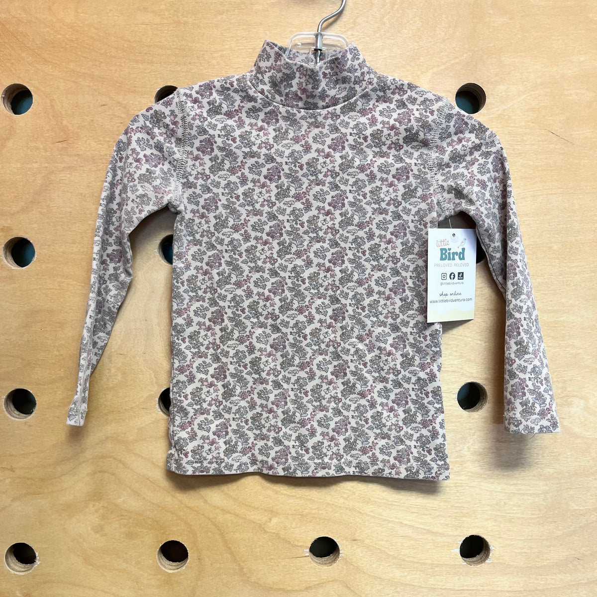 Beige FLoral Mock Neck Top