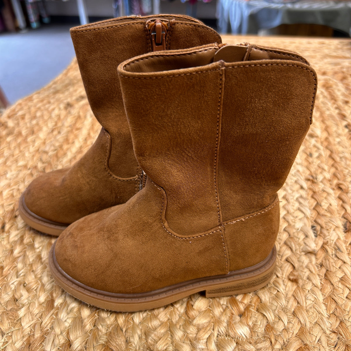 Brown Faux Suede Zippered Boots