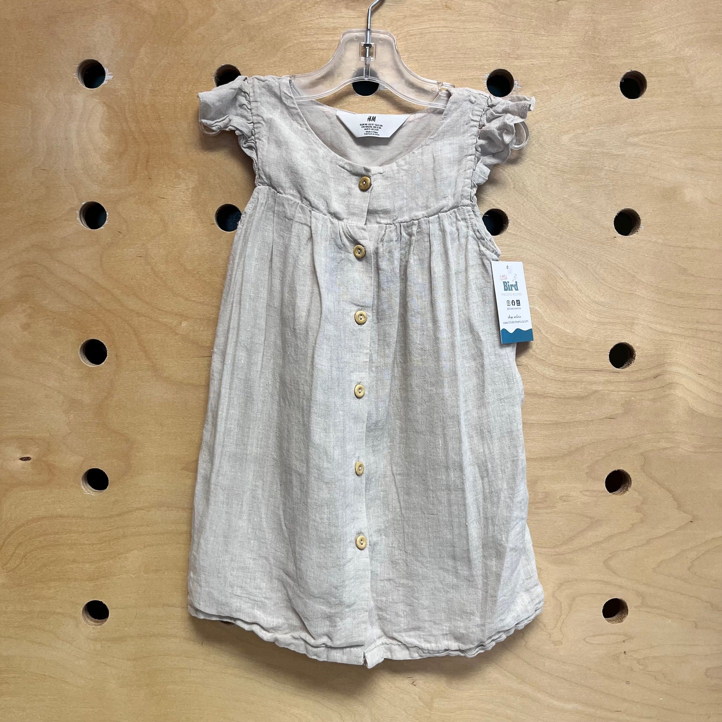 Beige Linen Button Dress