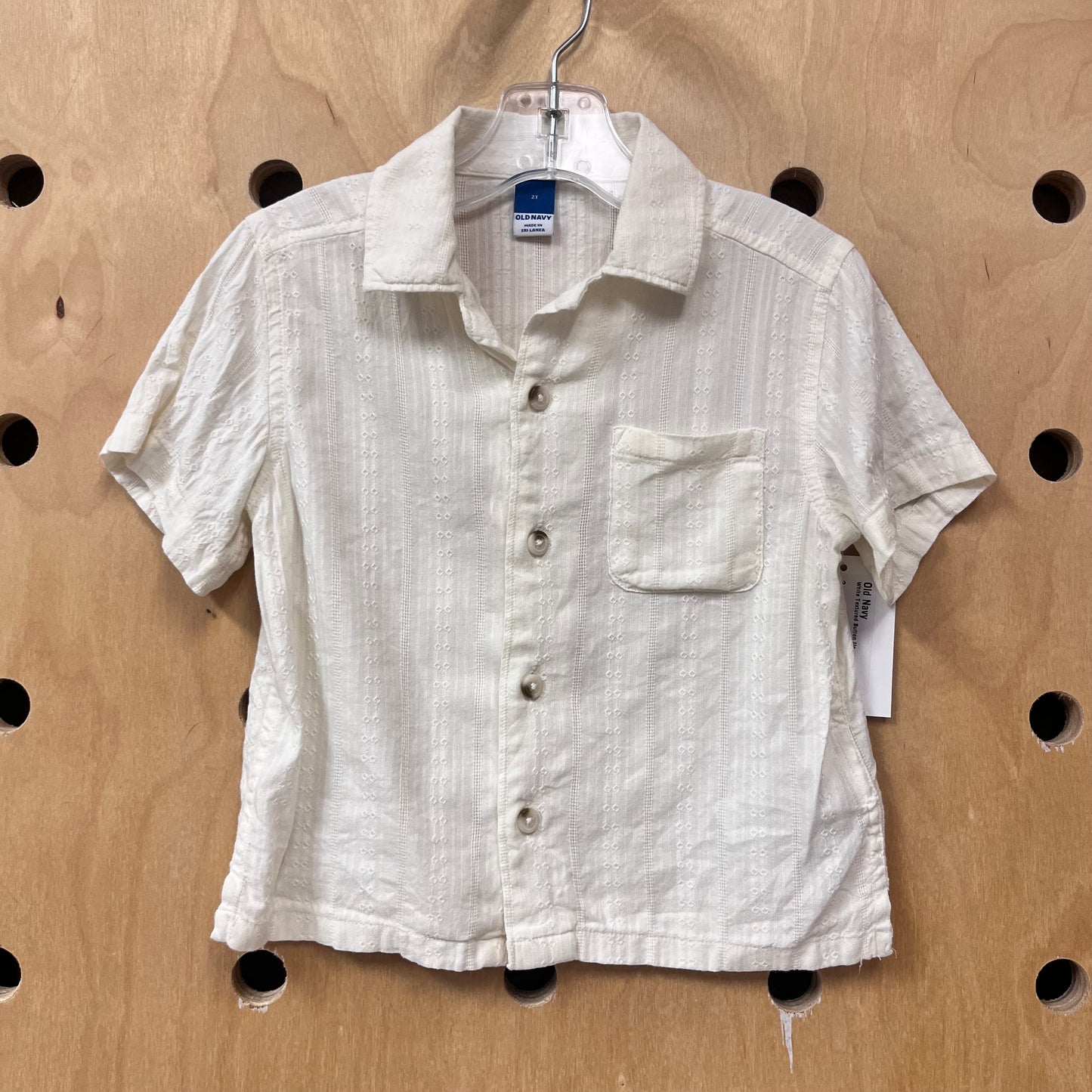 White Textured Button Up