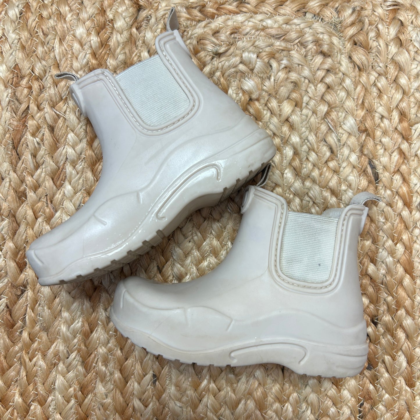 Cream Slip On Ankle Rain Boots