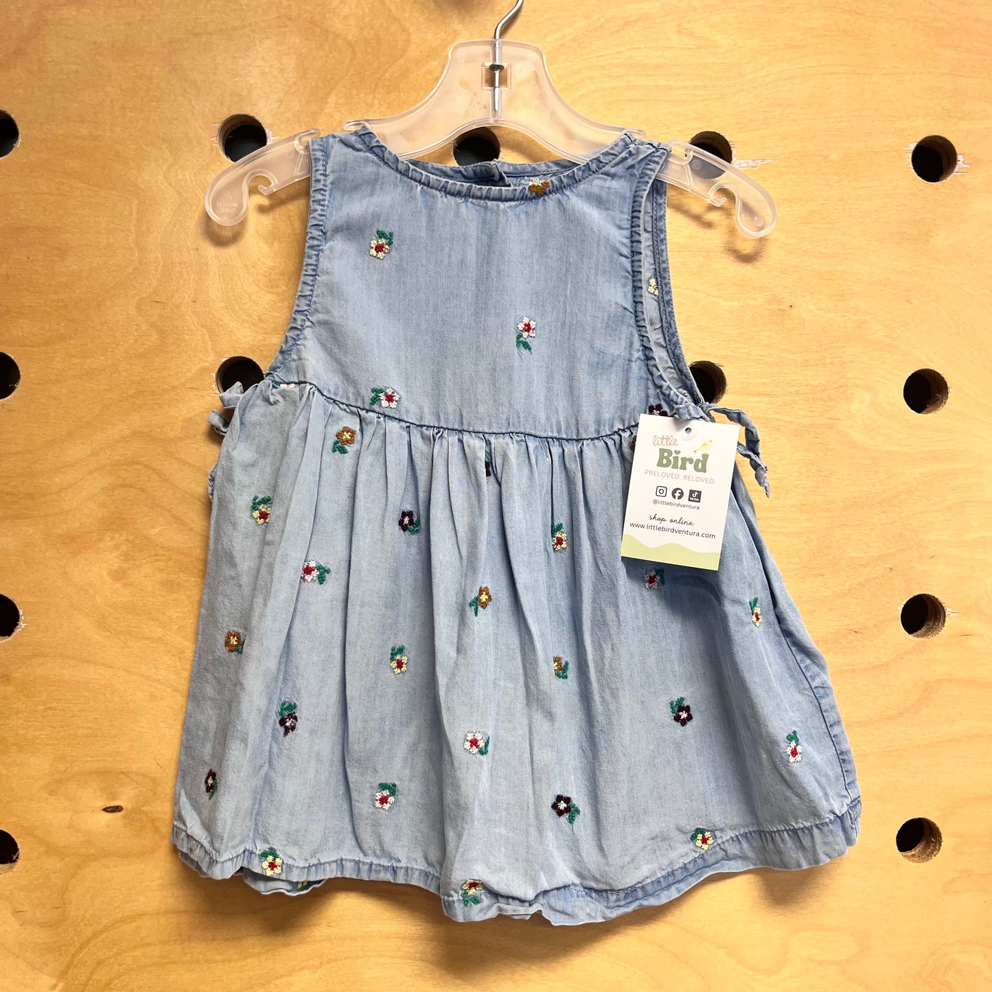 Chambray Floral Embroidered Dress