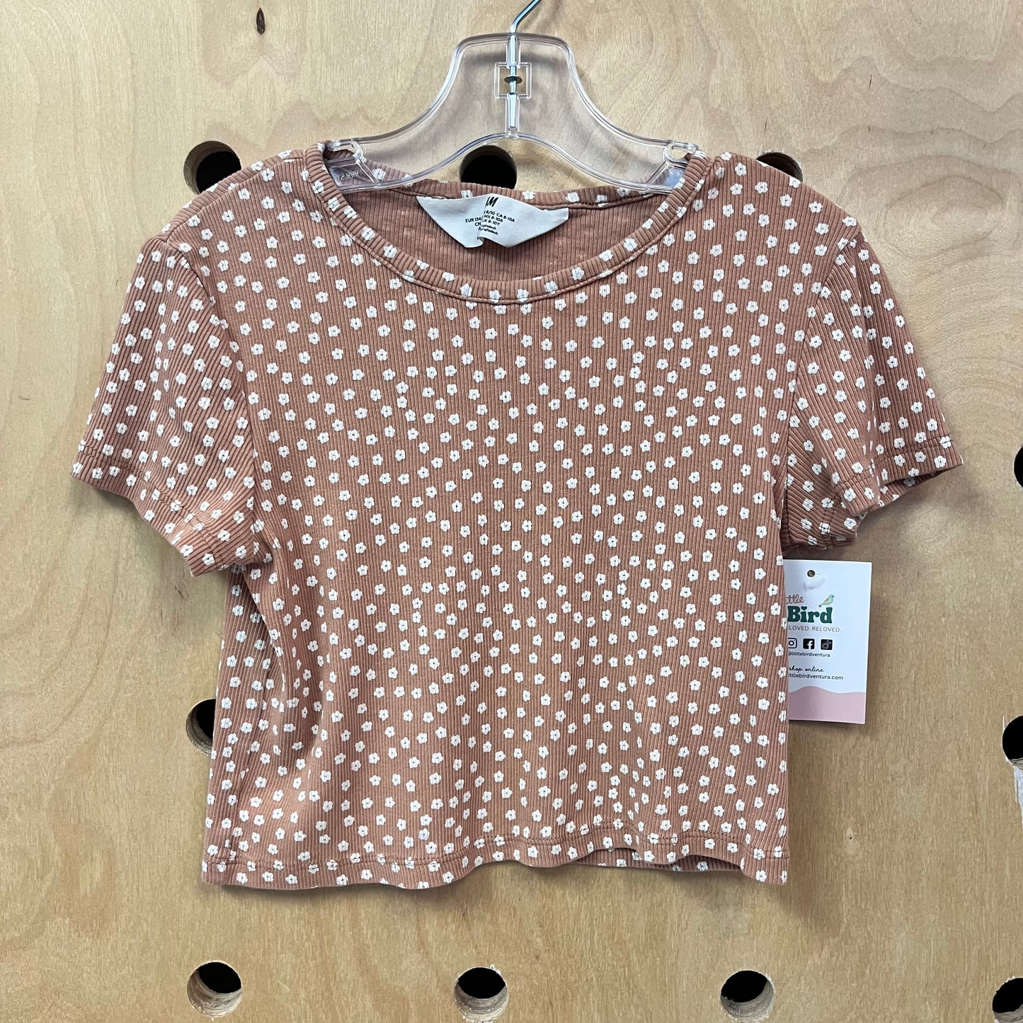 Brown+White Floral Ribbed Crop Top