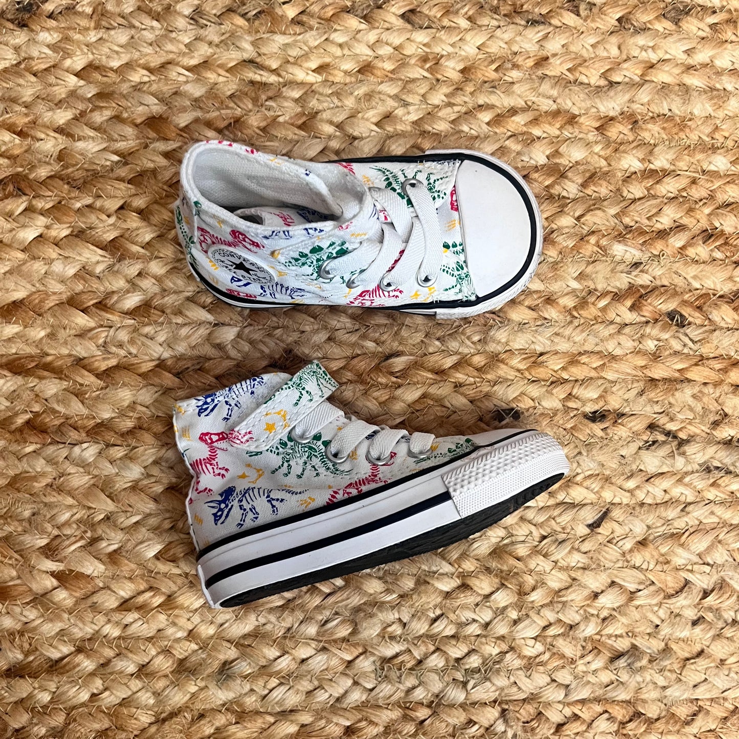 White & Dino Print Velcro Sneakers