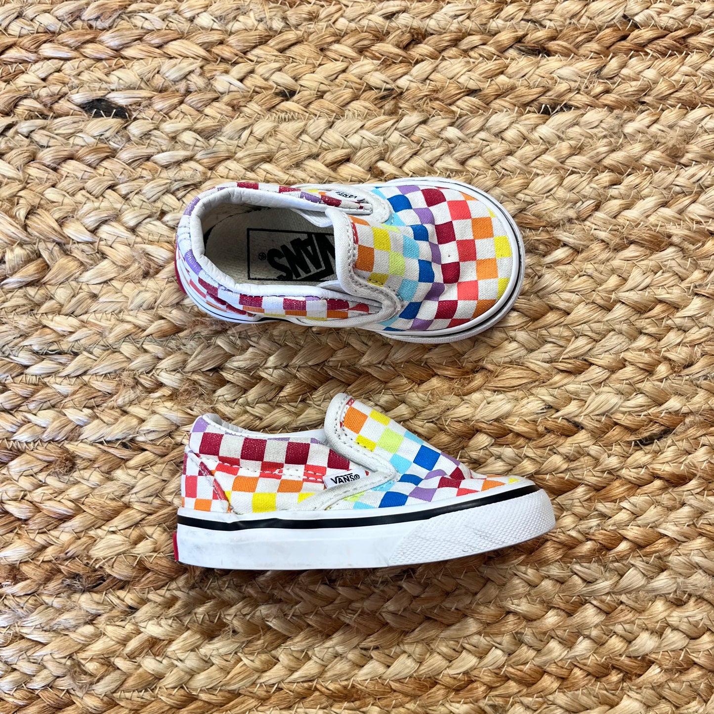 Rainbow Checkerboard Slip-On Sneakers