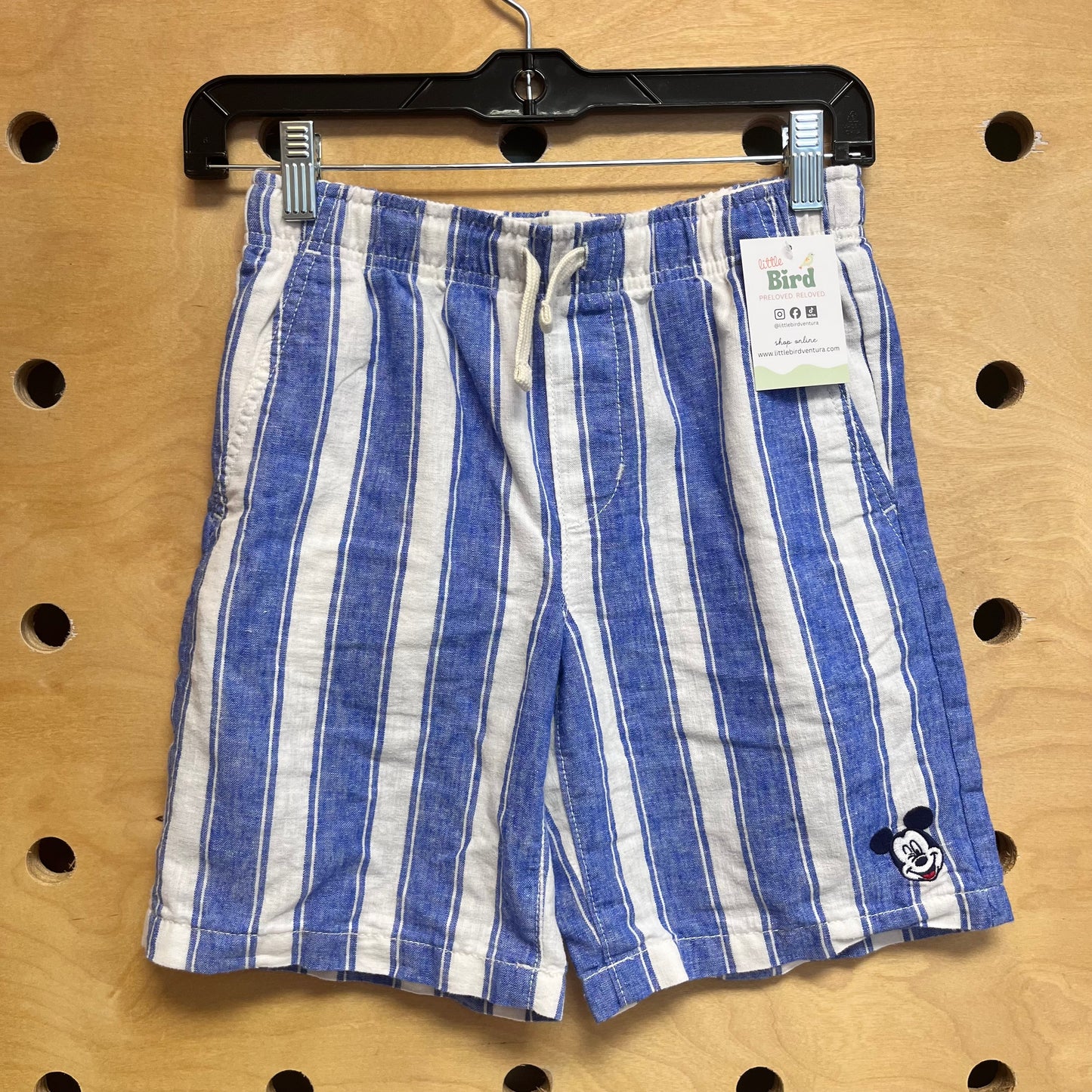 Blue Striped Linen Blend Mickey Shorts
