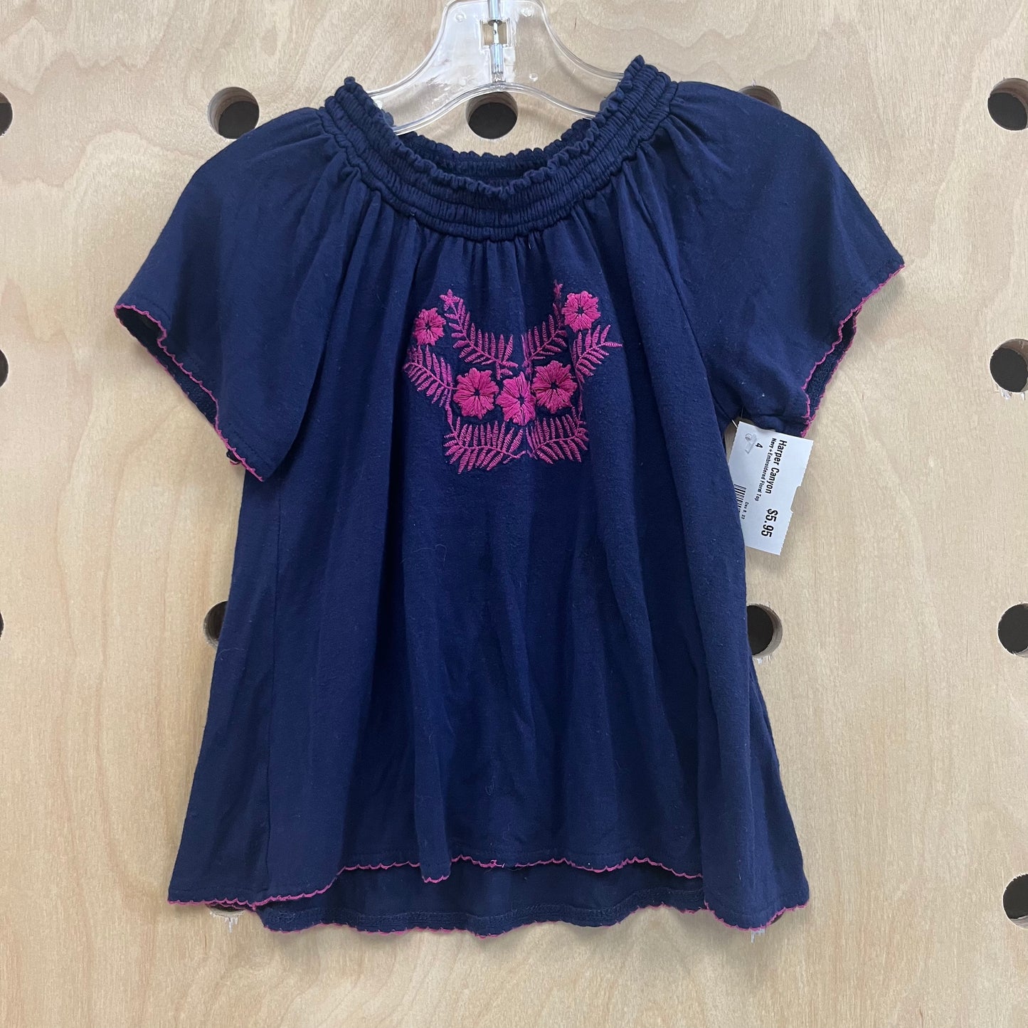 Navy+Embroidered Floral Top