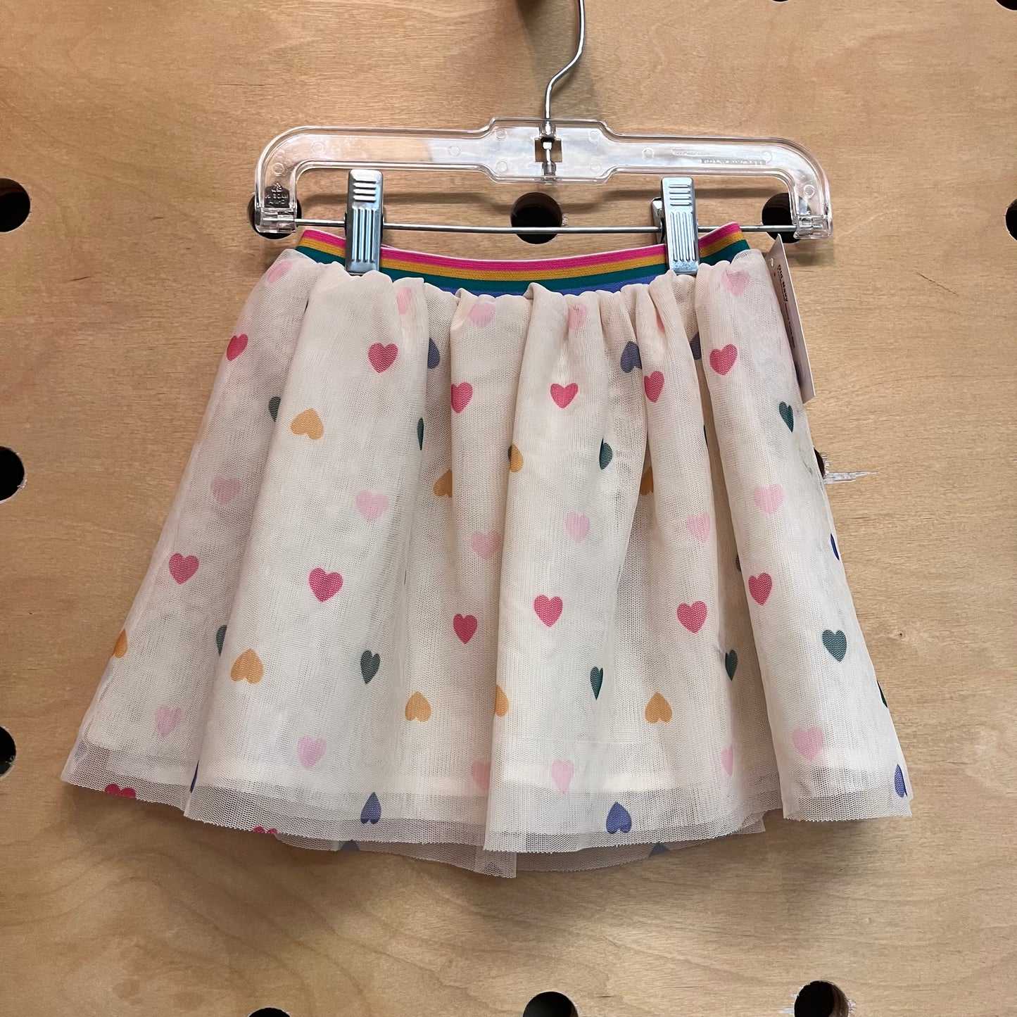 Tan/Rainbow Hearts Tulle Skirt