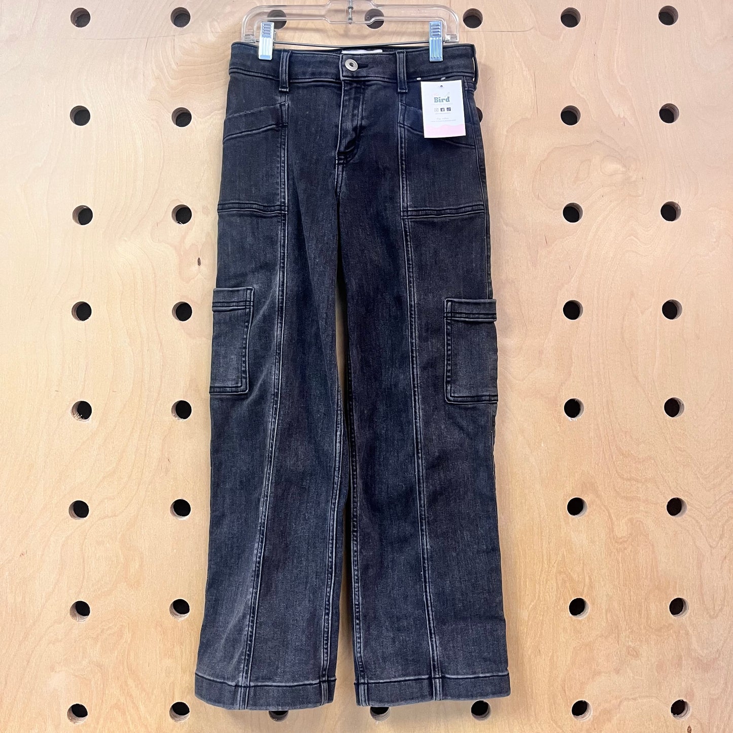 Grey Cargo Hi Rise Wide Leg Denim
