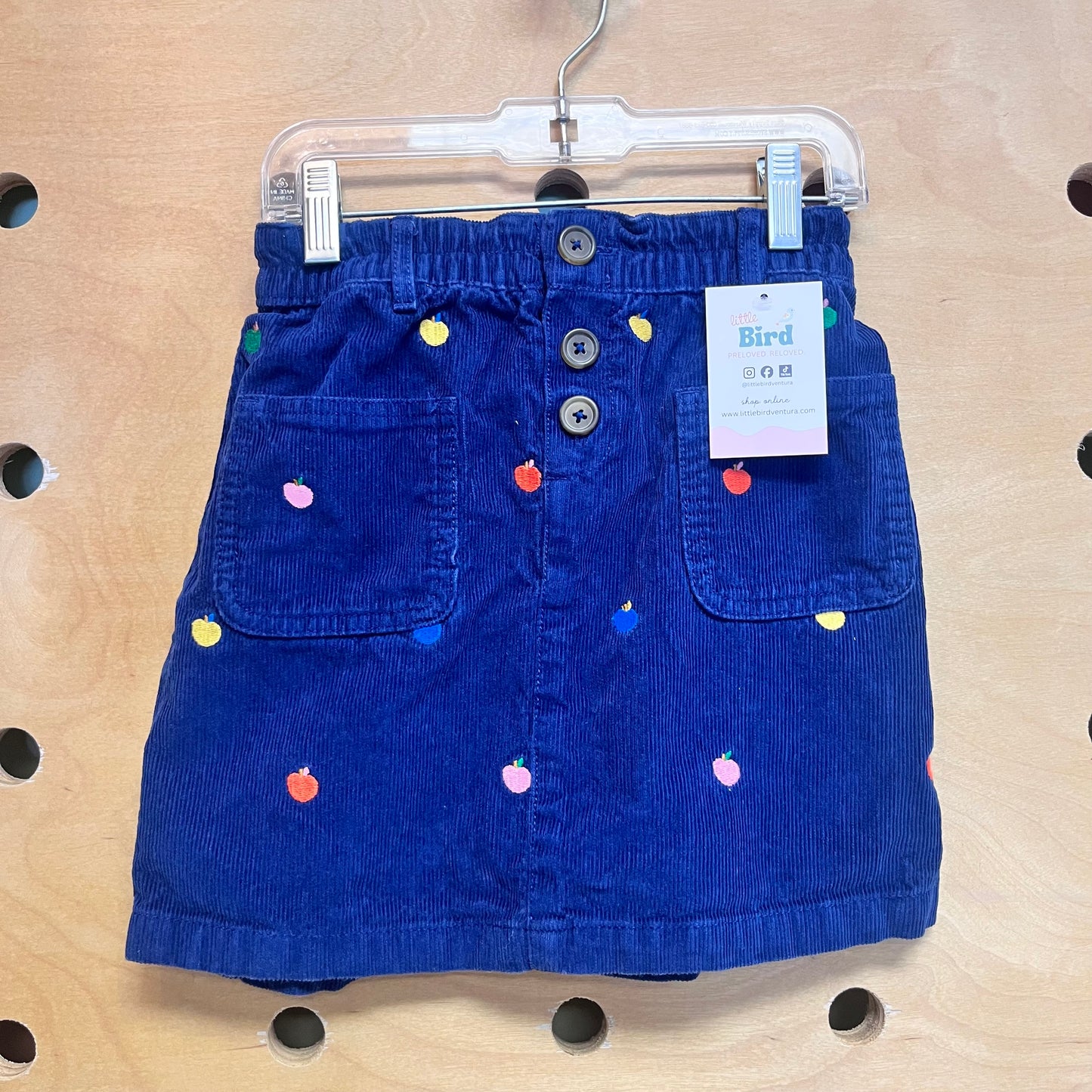 Navy Cord Embroidered Apples Skirt
