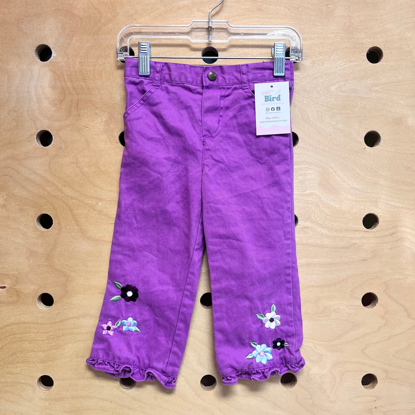 Purple Embroidered Floral Pants