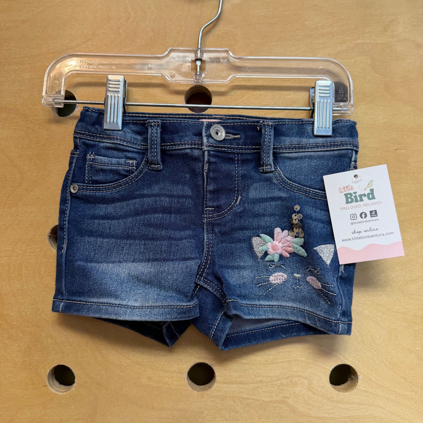 Embroider Unicorn Cat Denim Shorts