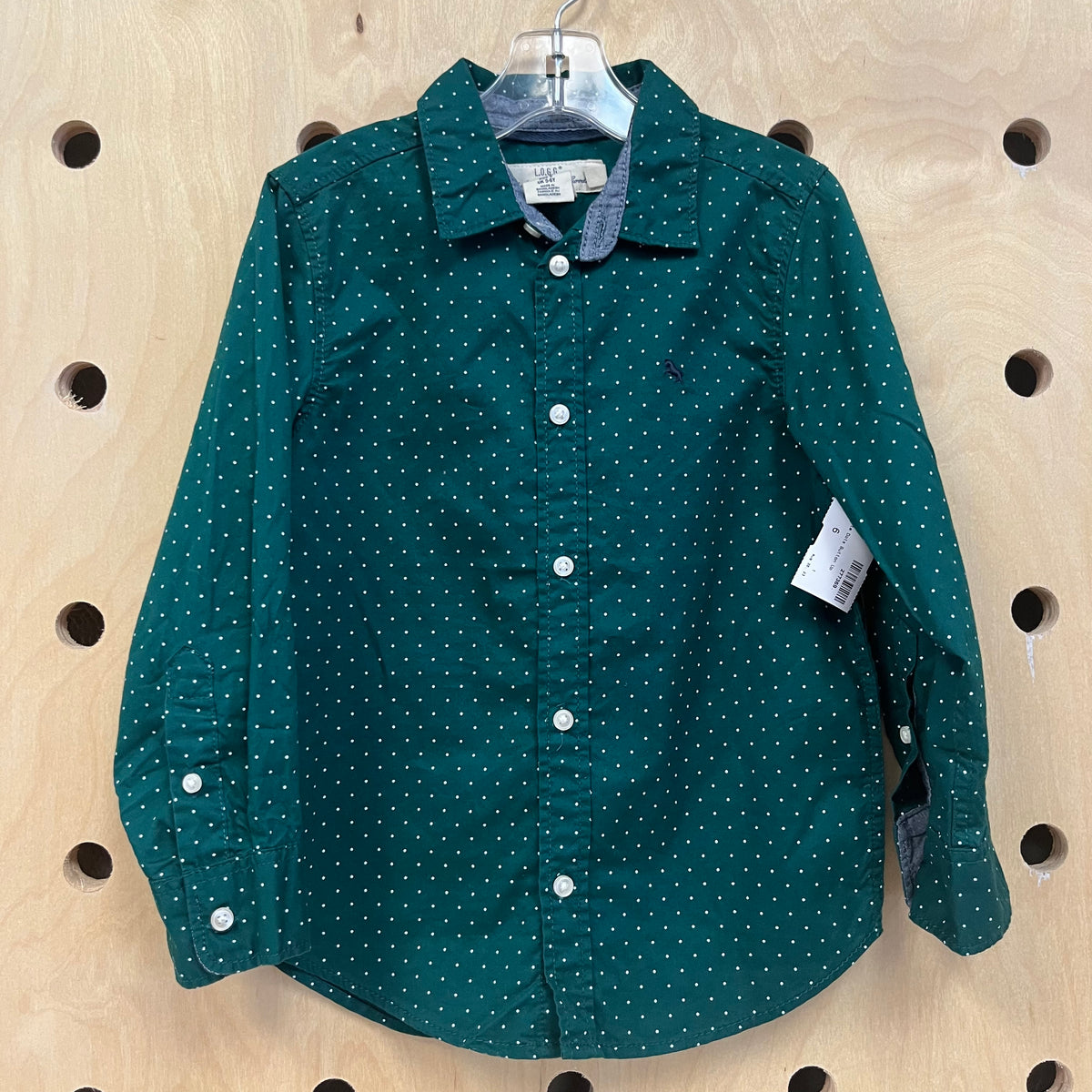 Green+White Dots Button Up