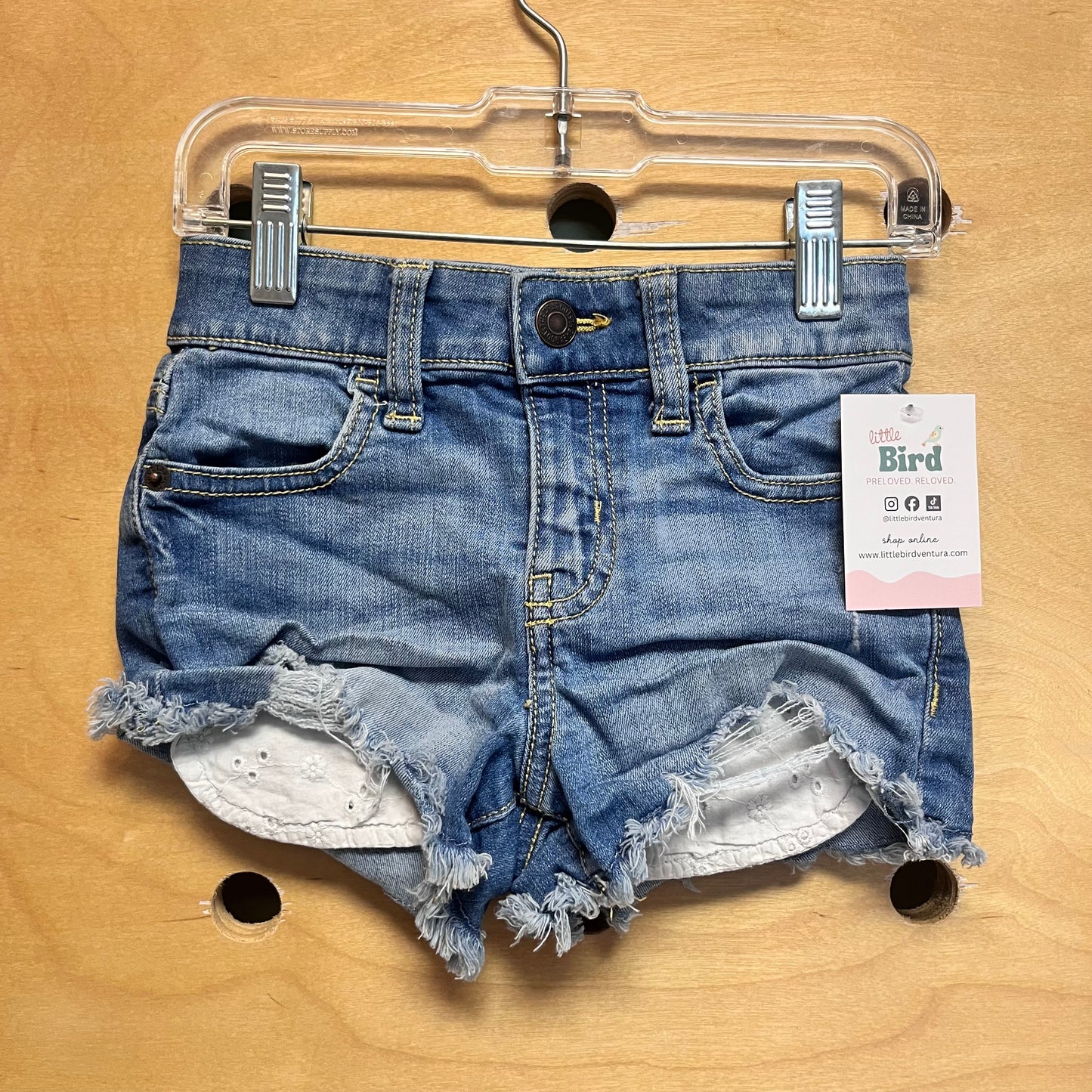Distressed Eyelet Pocket Denim Shorts