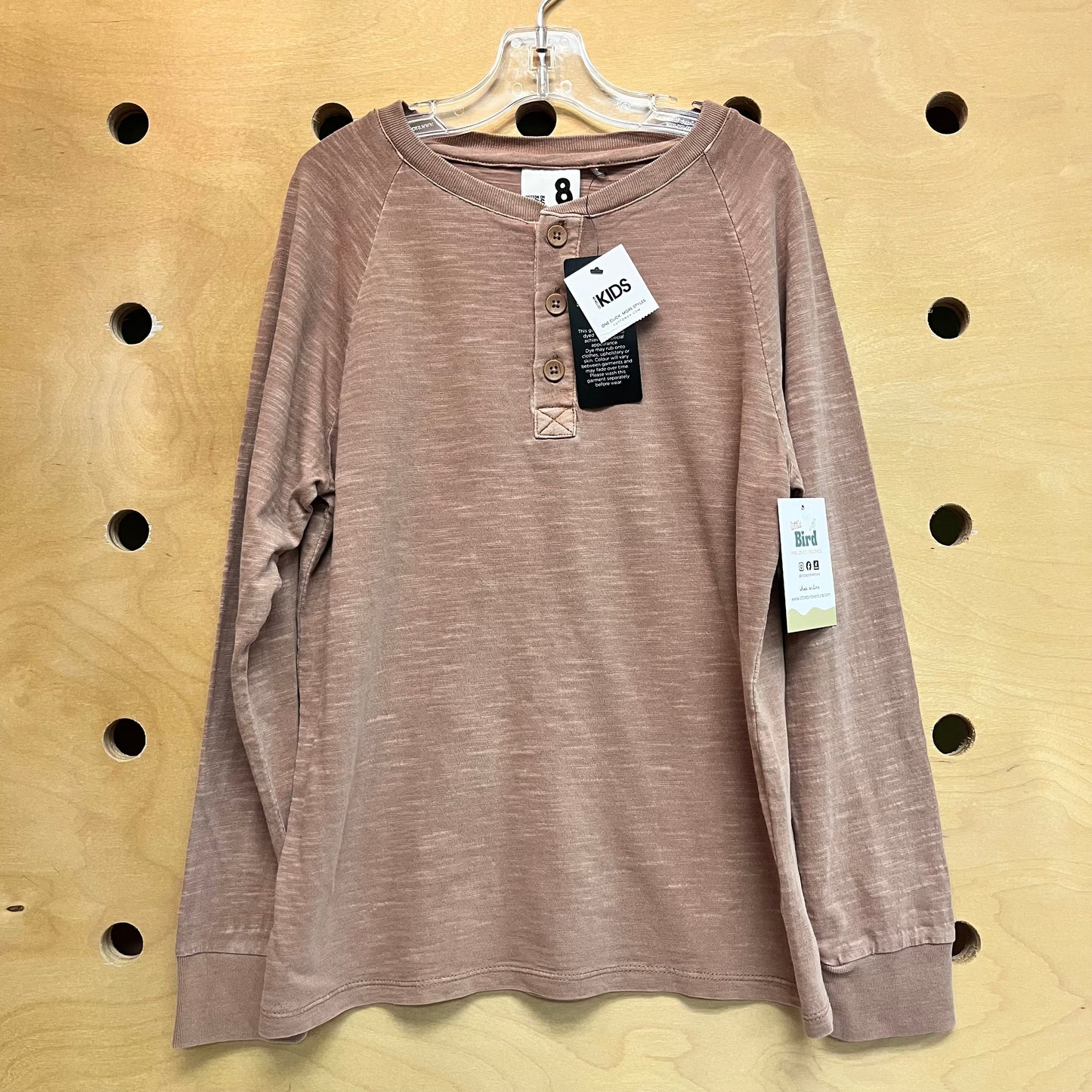 Brown Heathered Henley LS NEW!