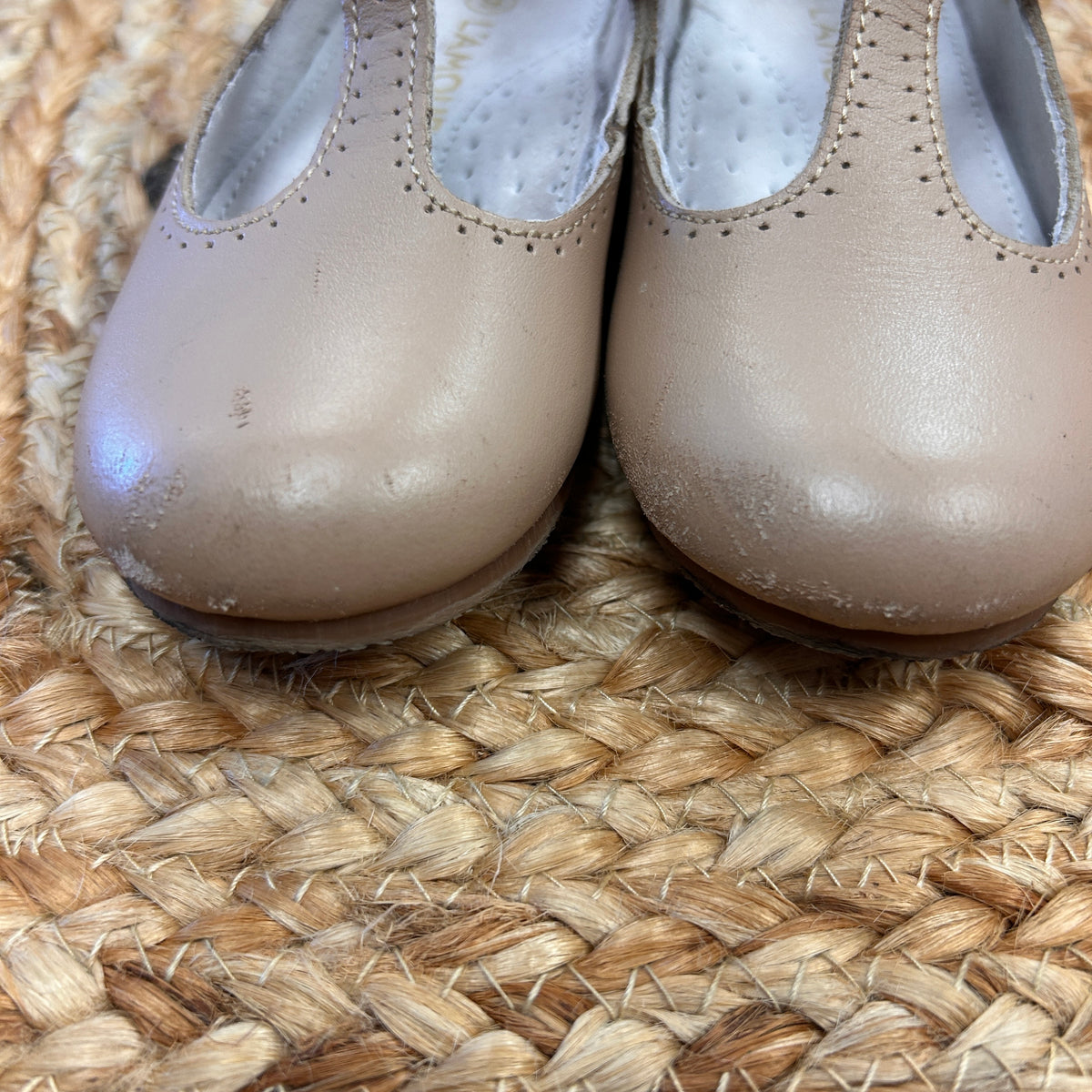 Elanor Beige T-Strap Flats