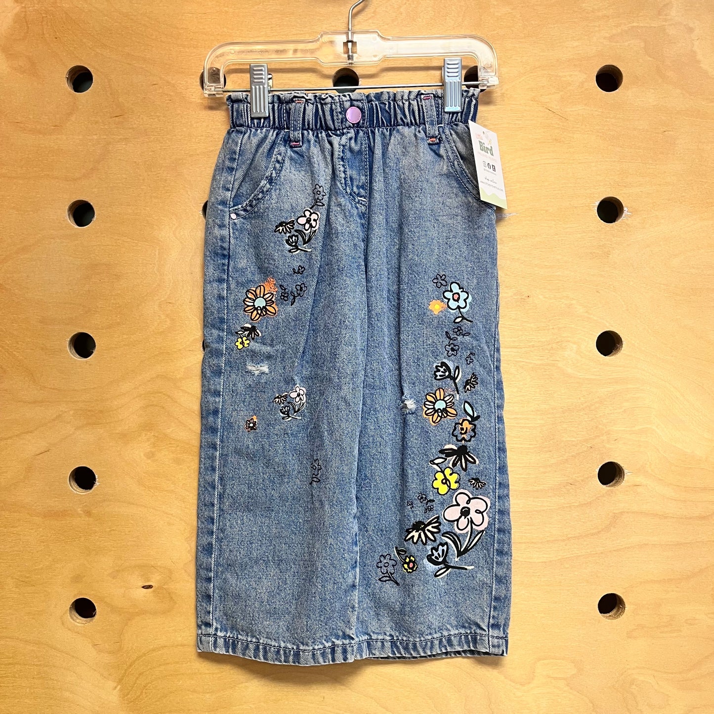 Painted Floral Denim Pants