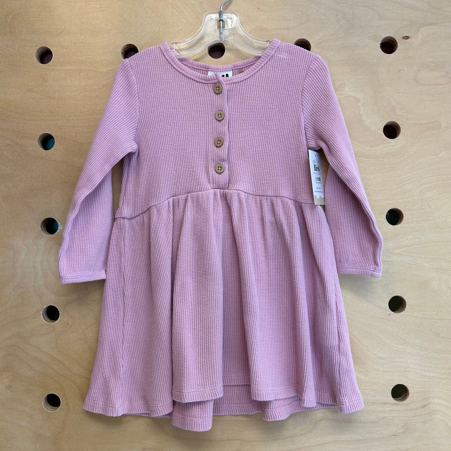 Pink Waffle Knit Button Dress