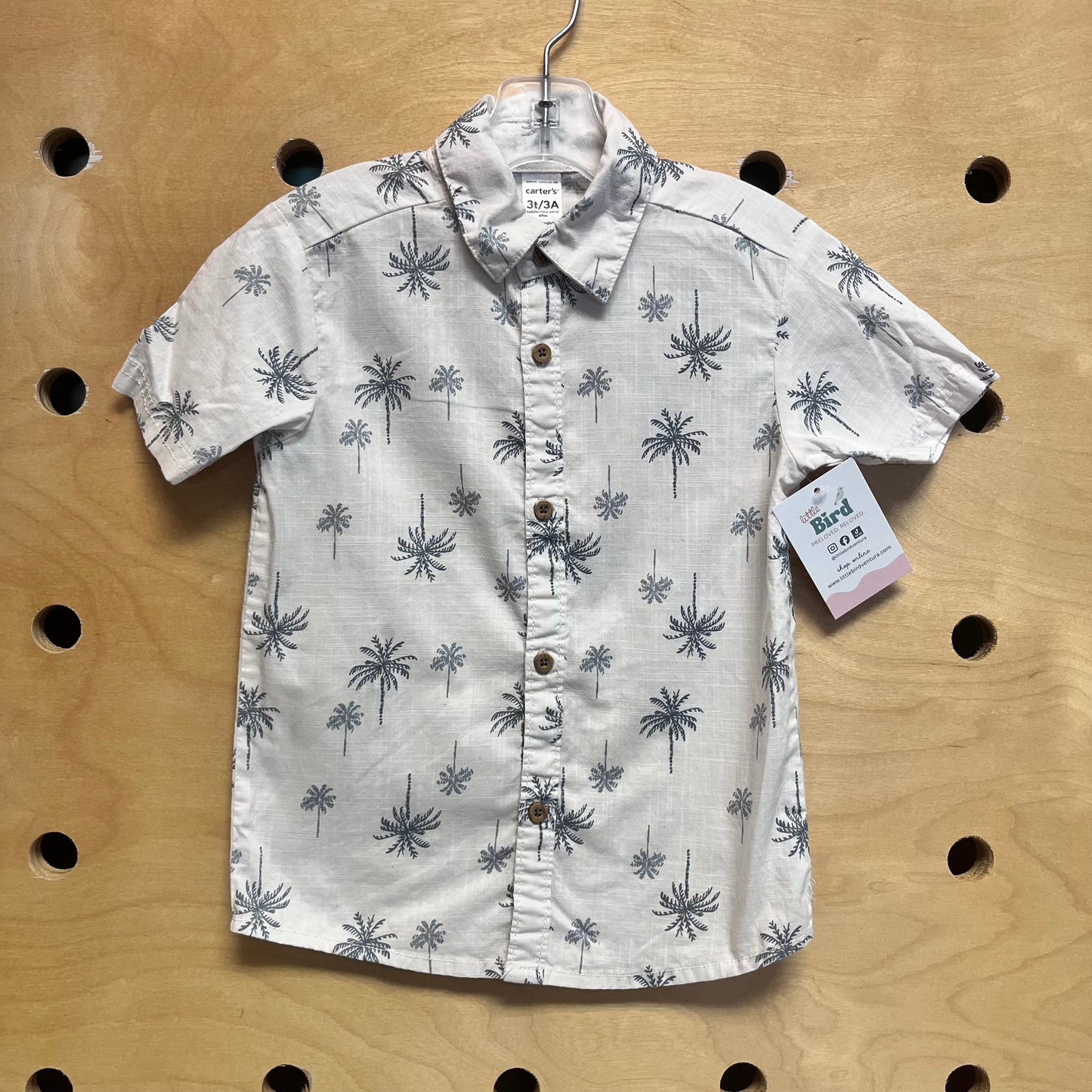 White Cotton Palm Tree Button Up