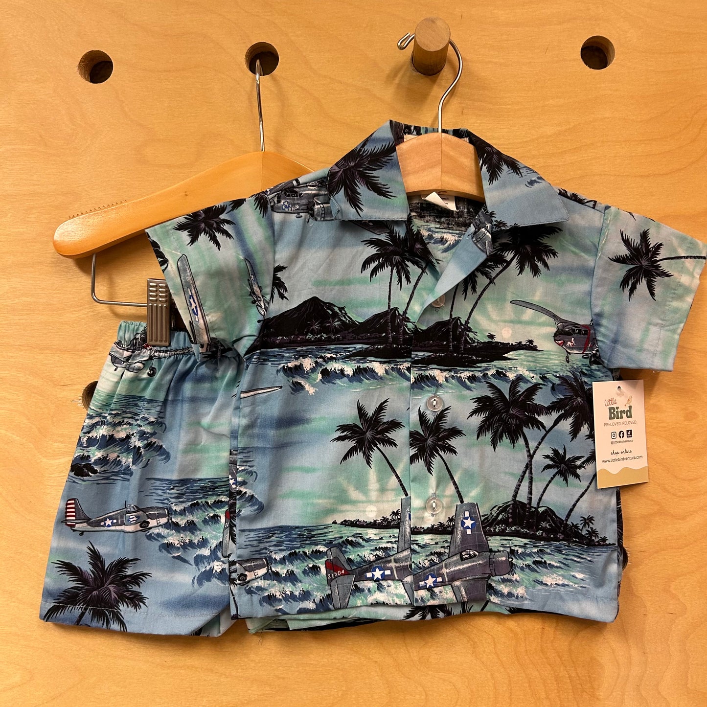 Blue Hawaiian Tropical/Planes Outfit