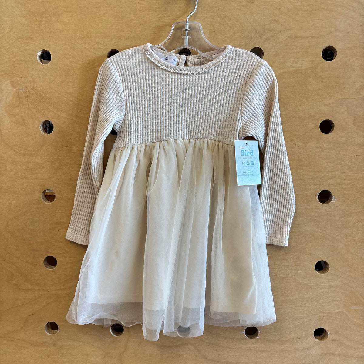 Cream Waffle Knit Tulle Dress