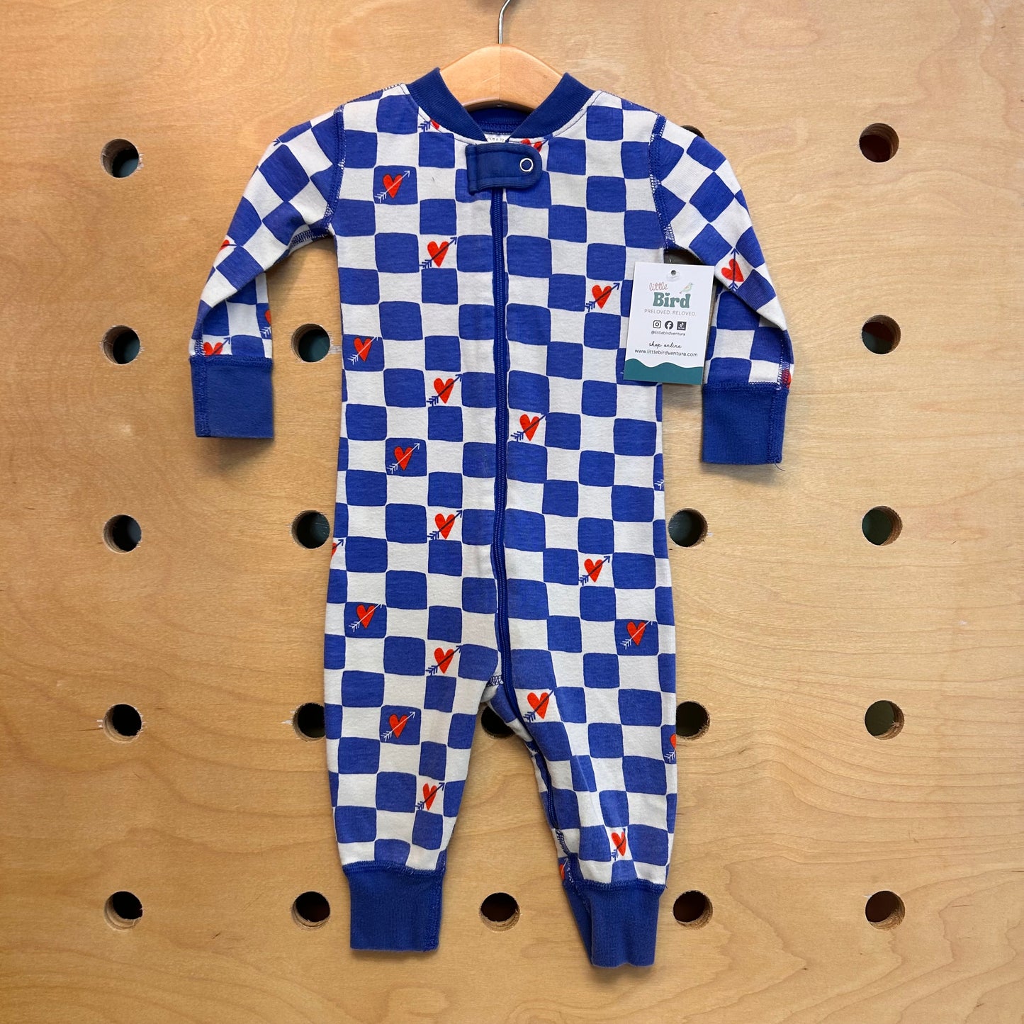 Organic Blue Checkered Hearts Zippy