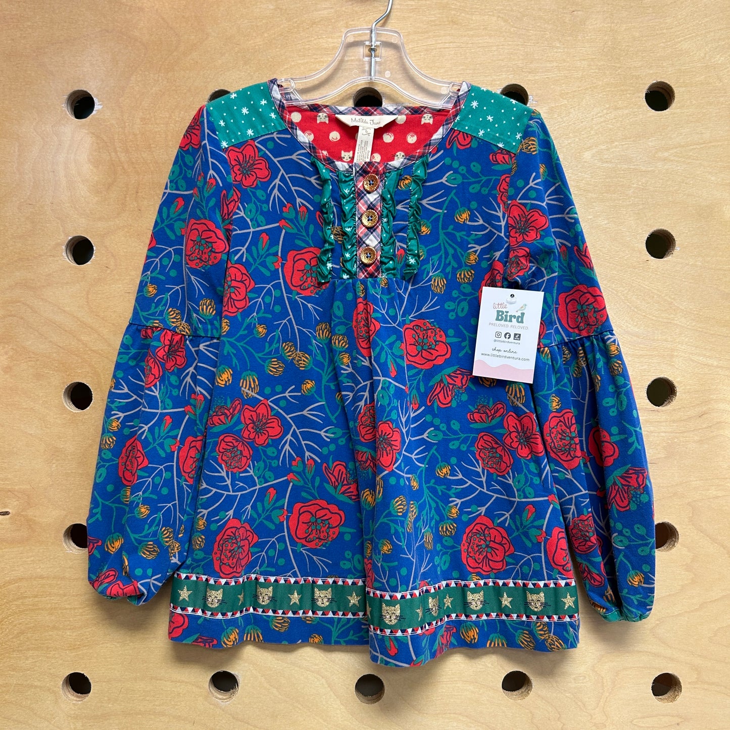 Blue/Red Floral Gold Cats LS