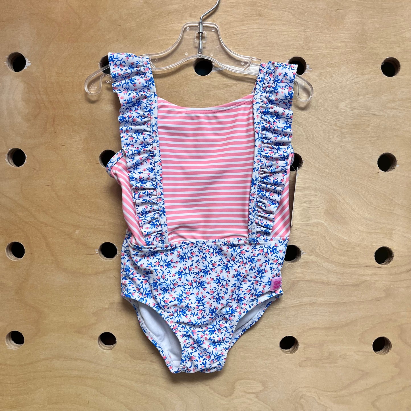 Pink/Blue Floral Striped Swimsuit