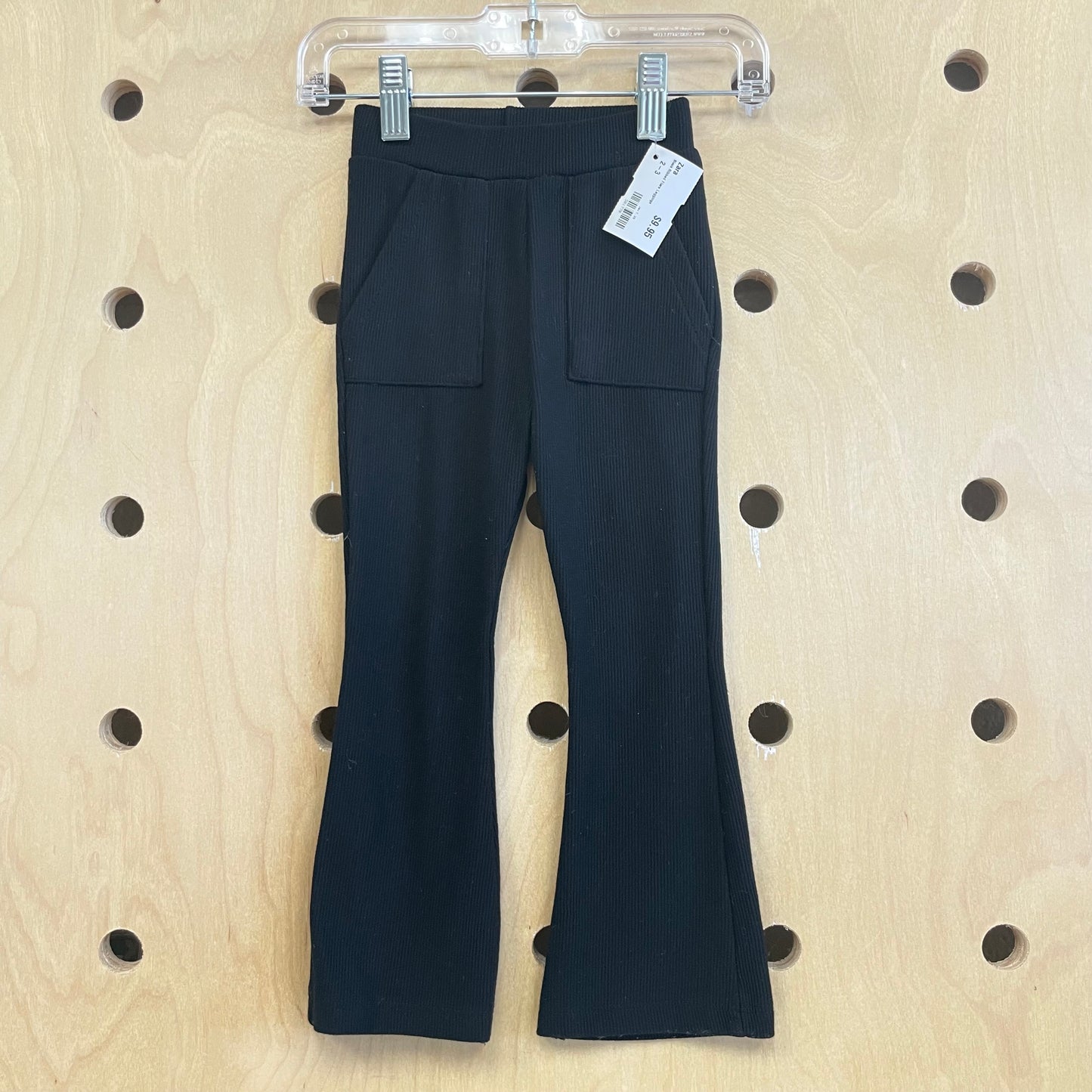 Black Ribbed Flare Leggings