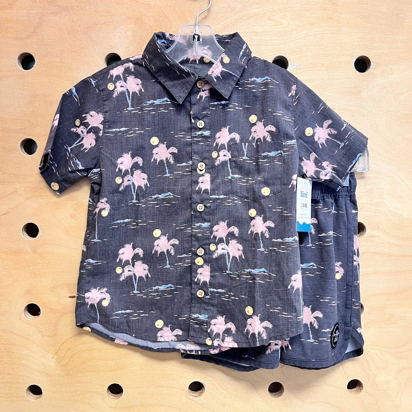Grey/Pink Palm Trees Button Up Outfit