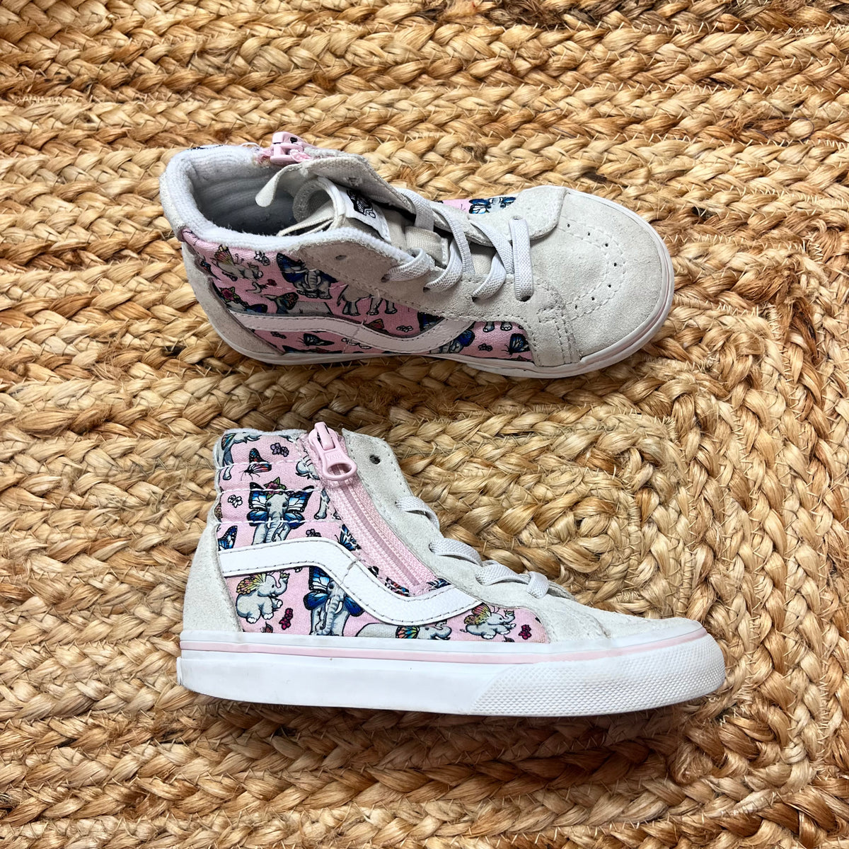 Pink Elephant/Butterfly Zip High-Top Sneakers