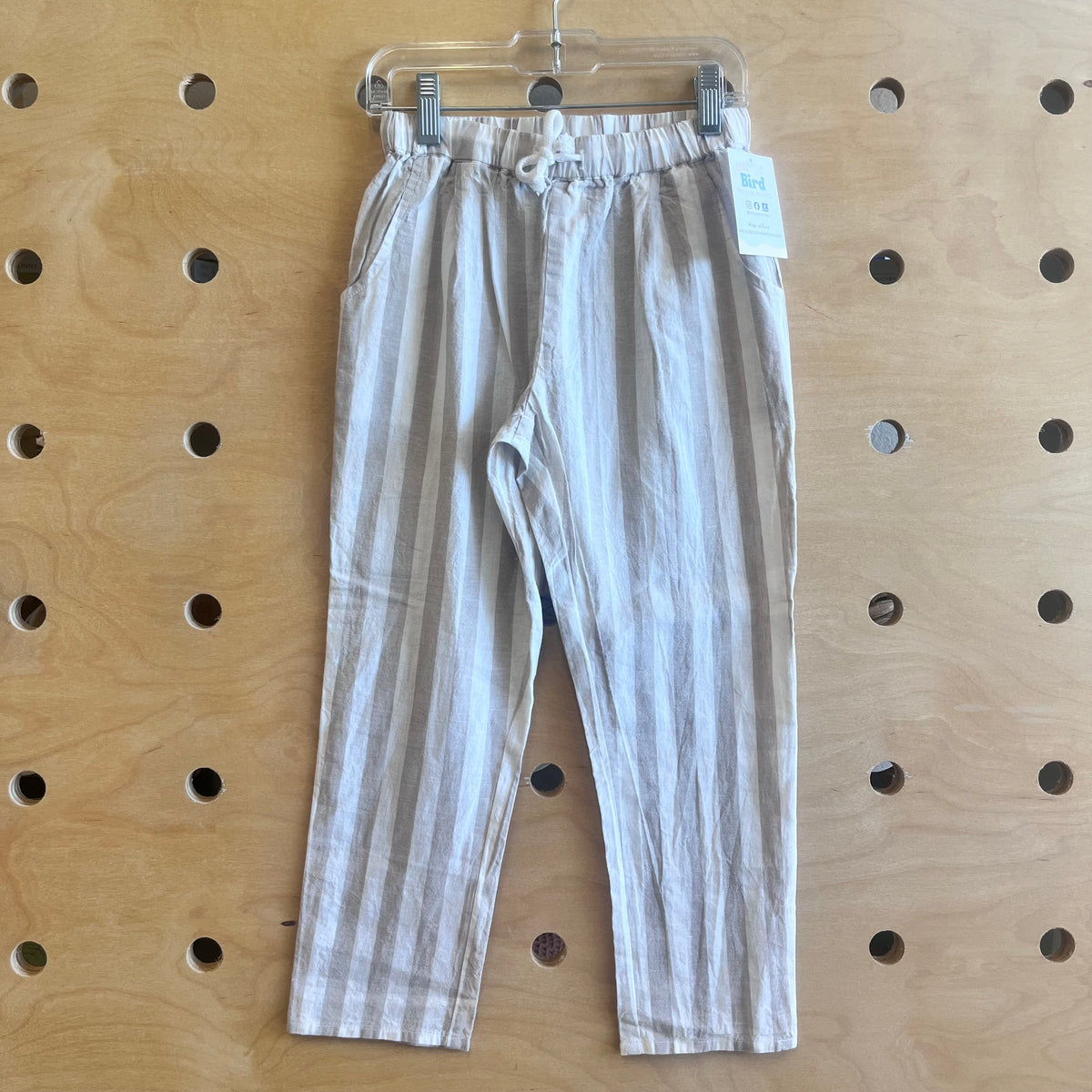 Taupe/Cream Striped Linen Blend Pants