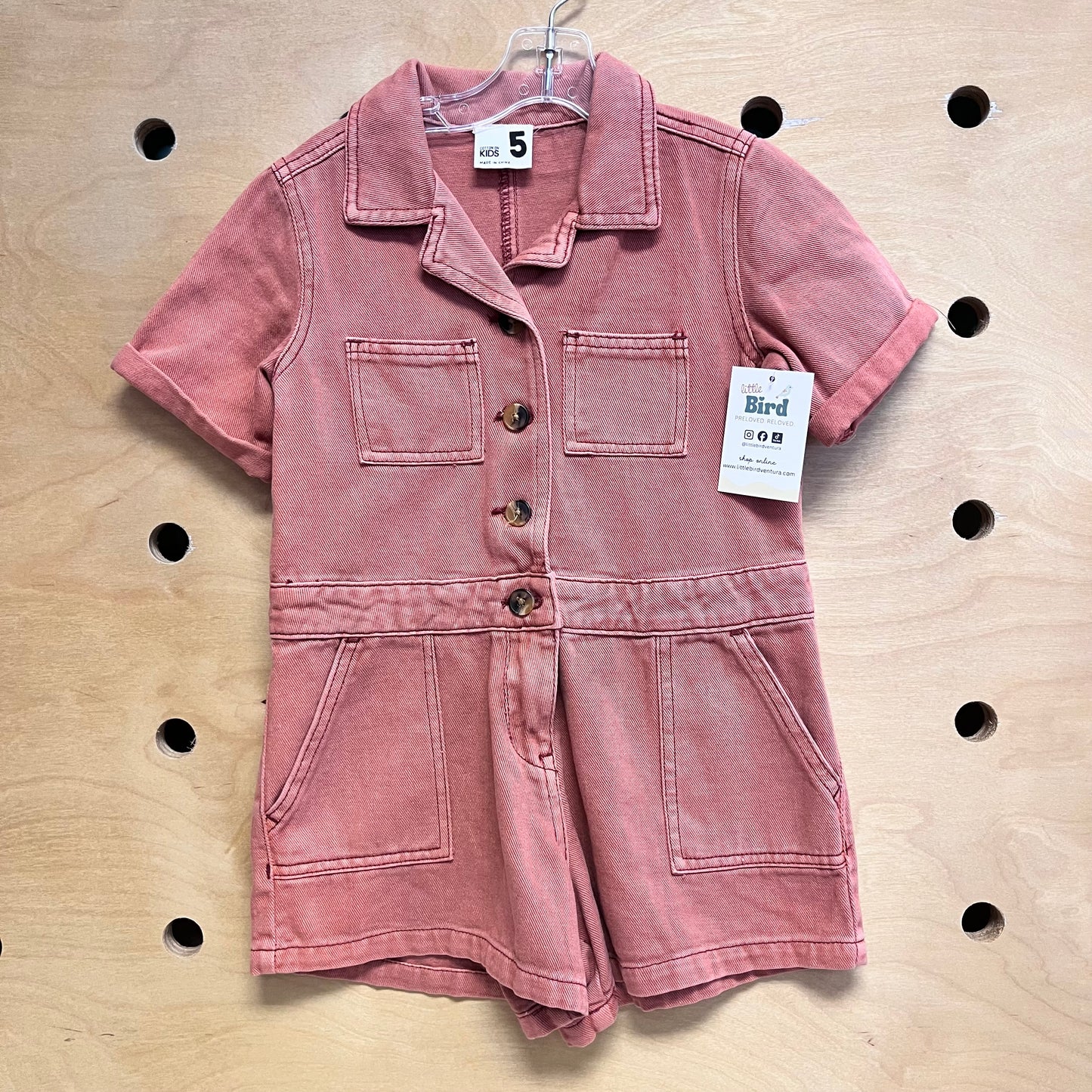 Red Soft Denim Romper