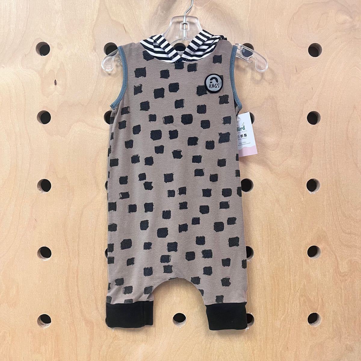 Brown + Black Squares Hoodie Romper
