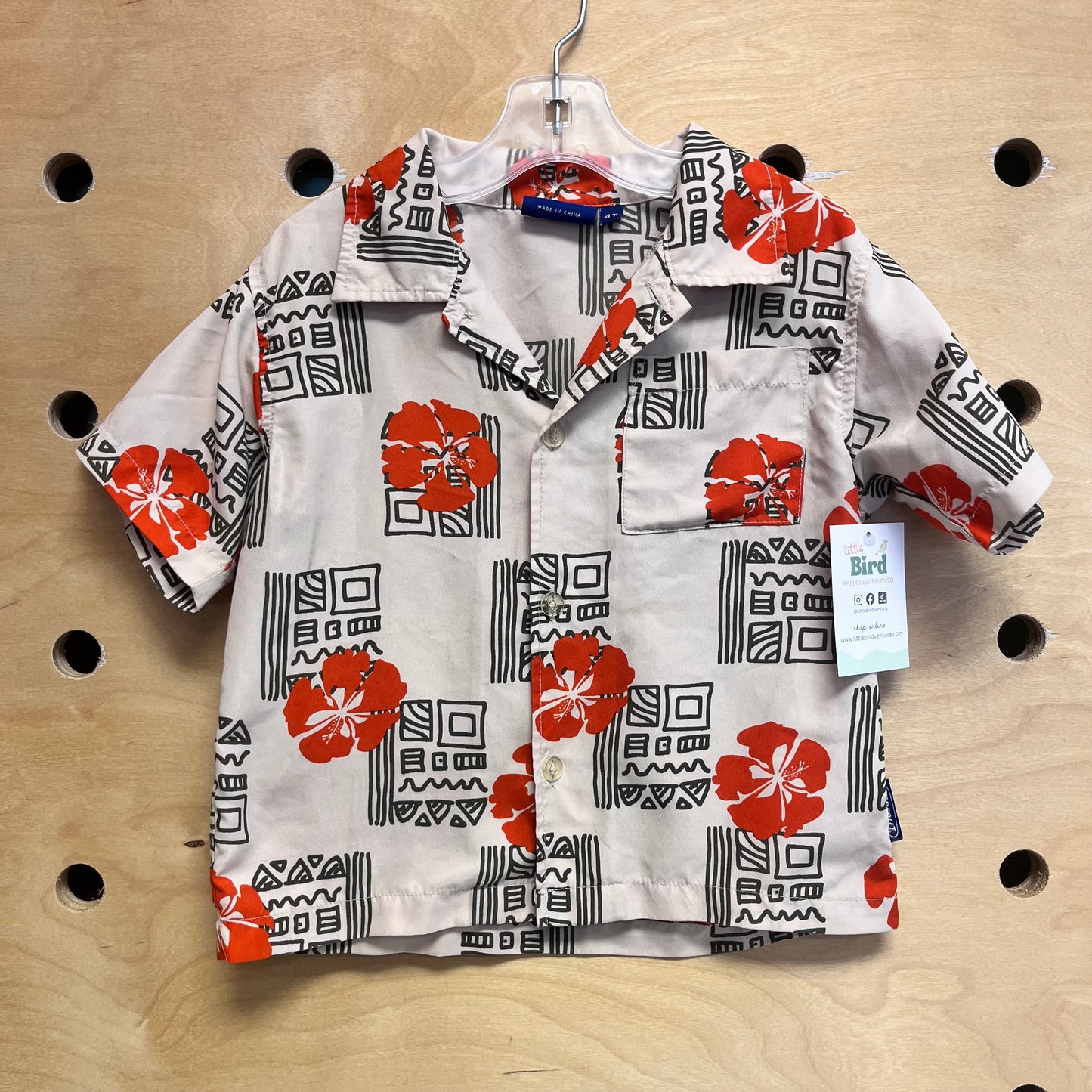 Tan/Orange Hibiscus Button Up