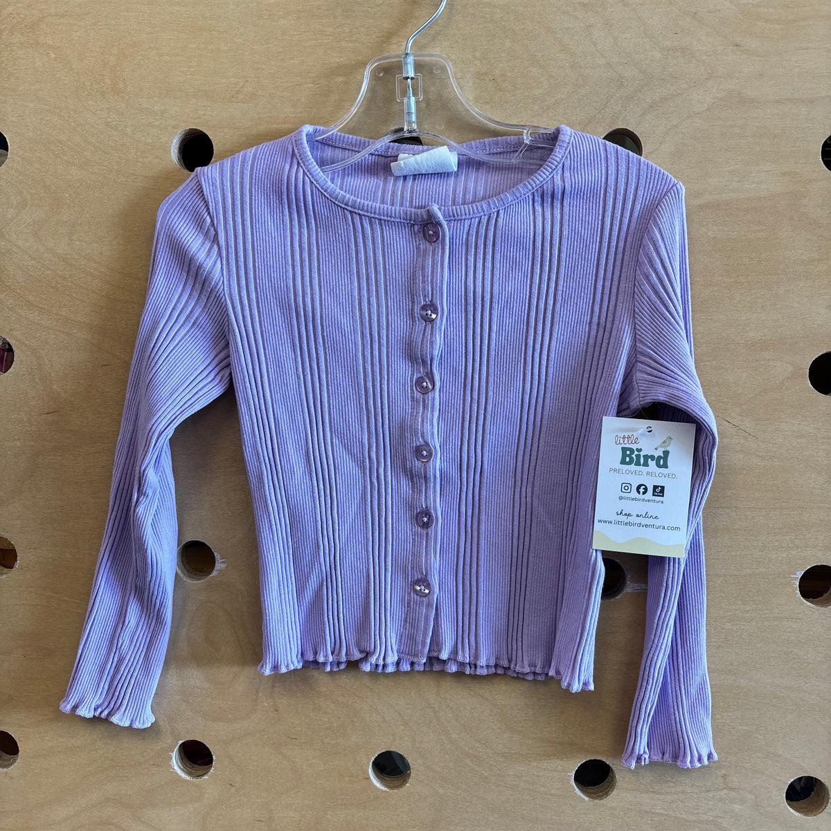 Lavender Ribbed Button Up LS