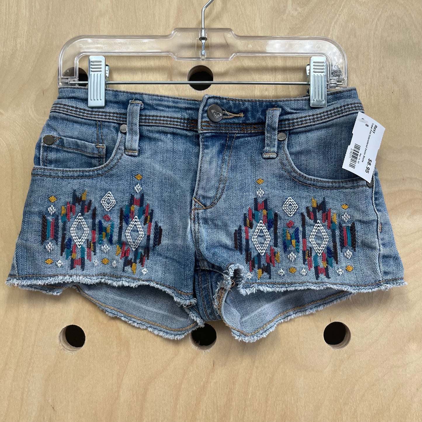 Tribal Print Embroidered Denim Shorts
