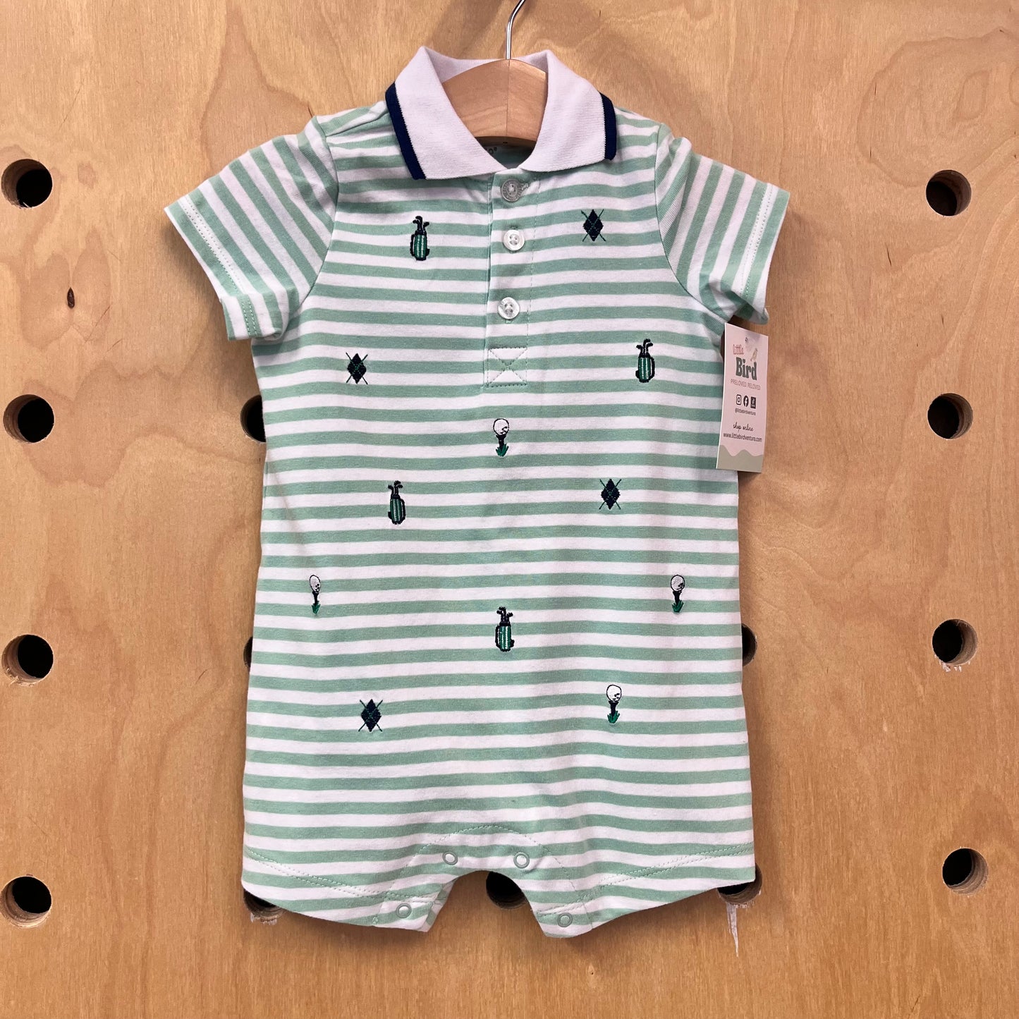 Mint/White Embroidered Gold Romper