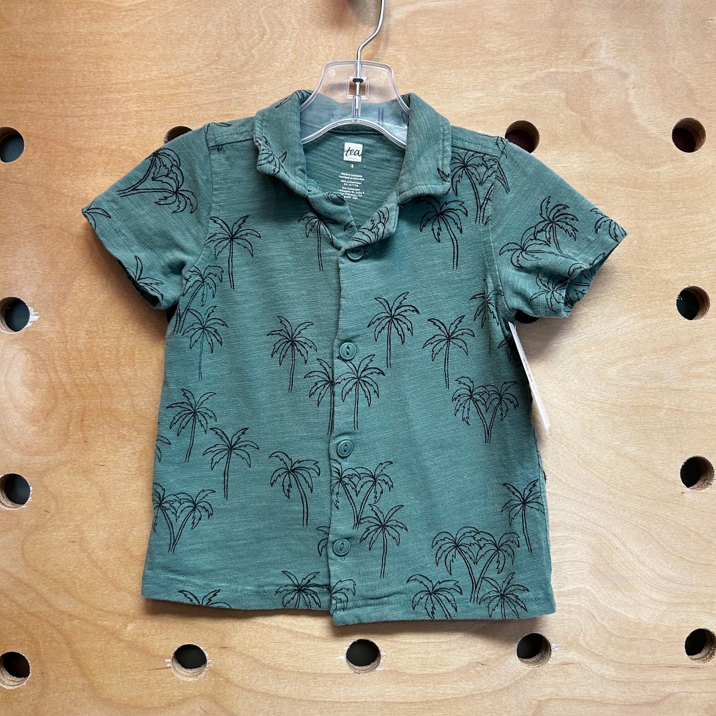 Green/Black Palm Tree Button Up