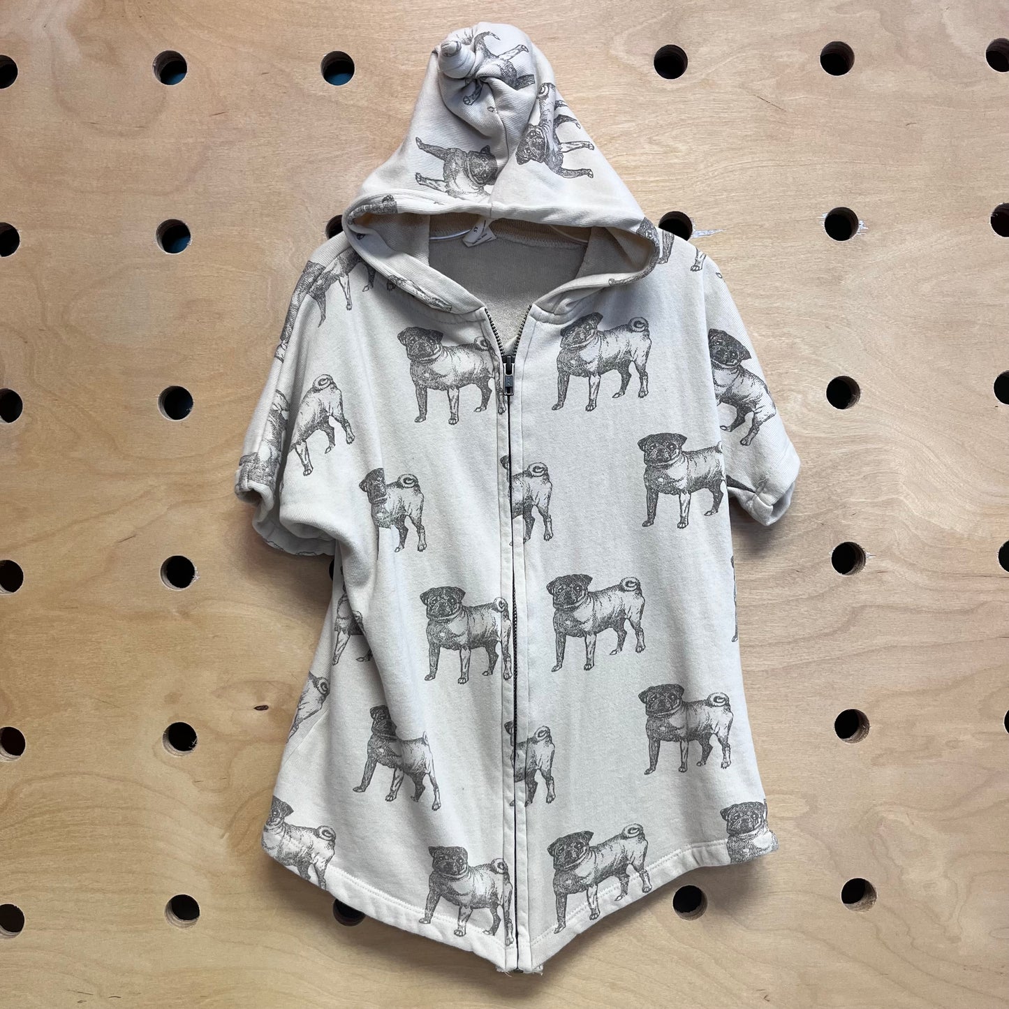 Organic Cream Pugs Hooded Zip Tee
