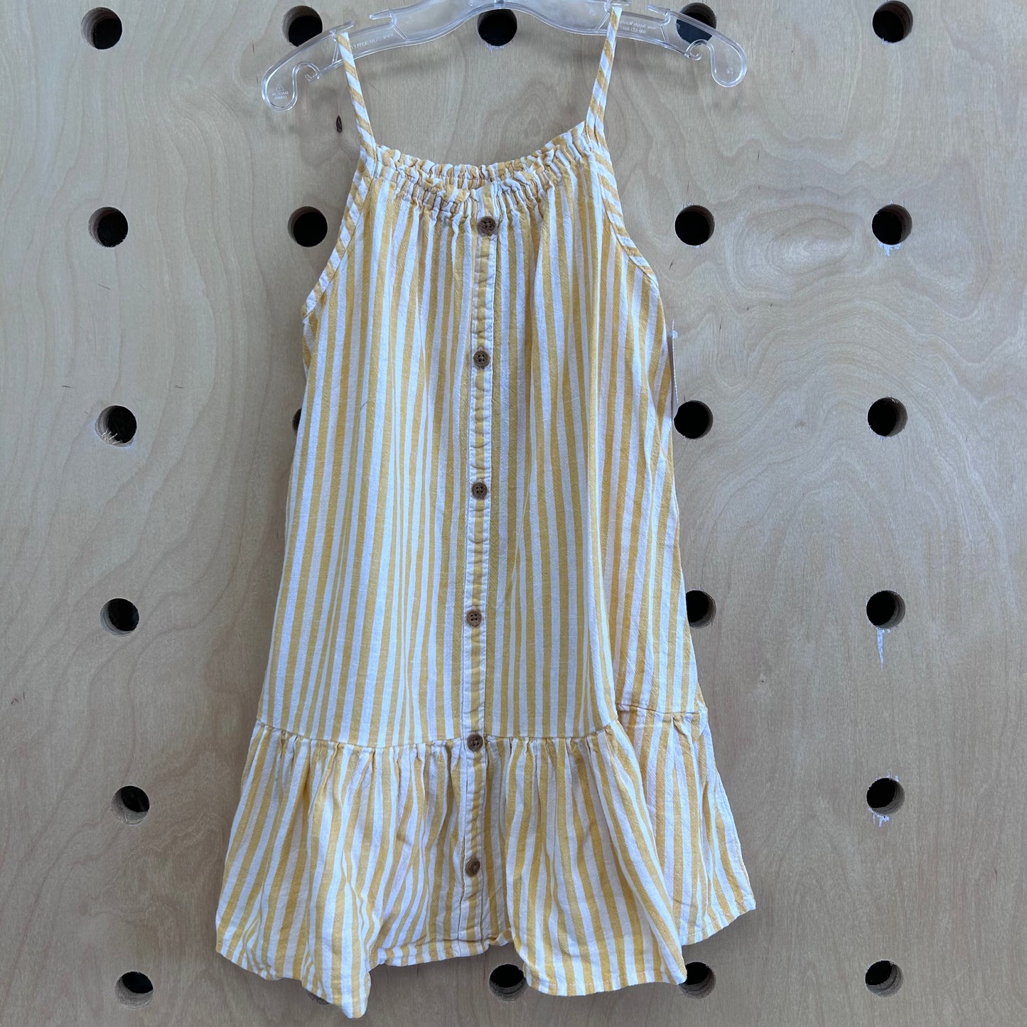 Yellow Striped Wood Button Dress