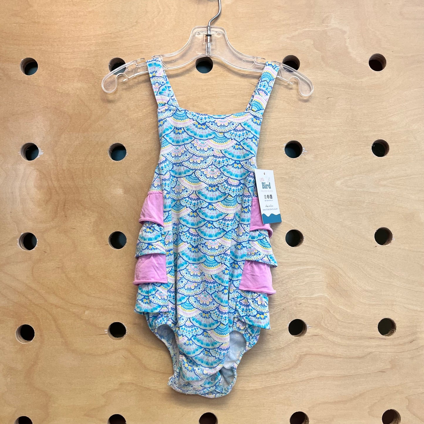 Bamboo Blue/Pink Side Ruffle Romper