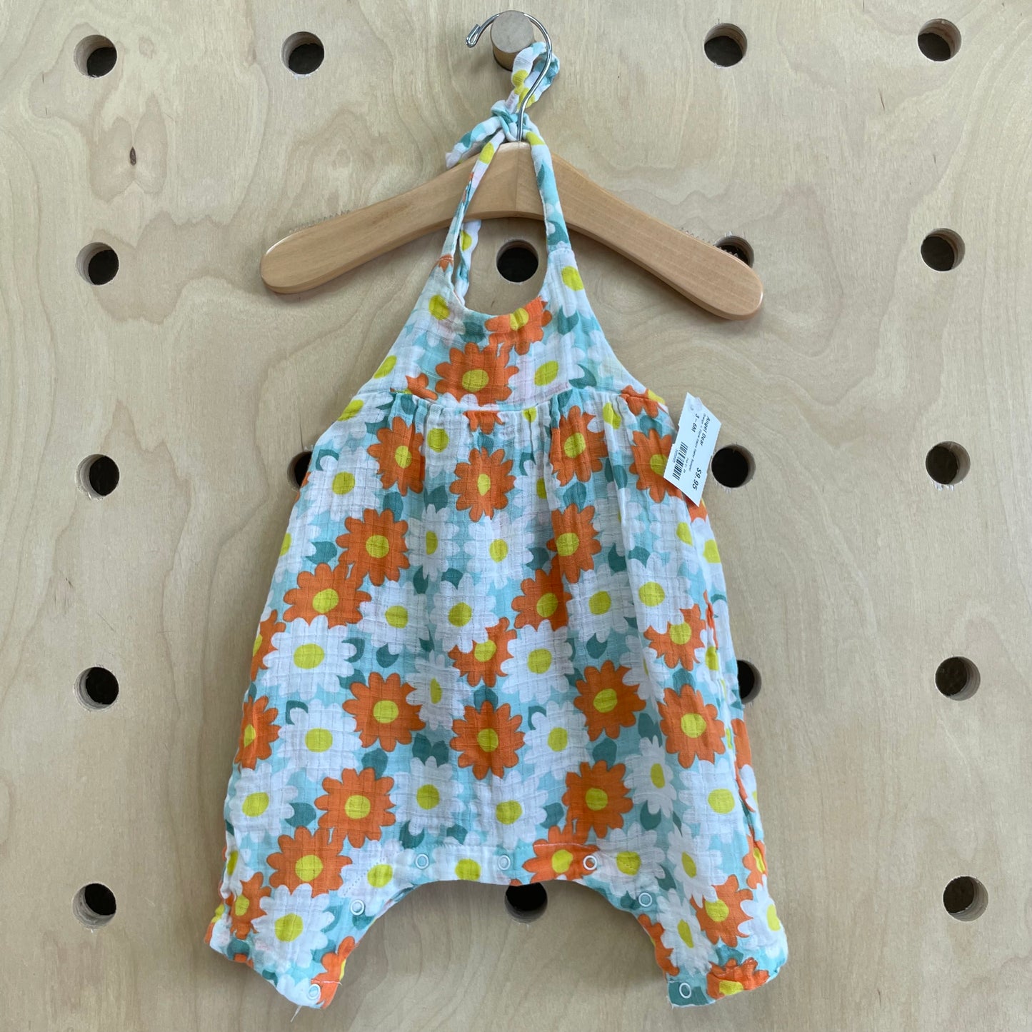 Orange + Floral Gauze Halter Romper