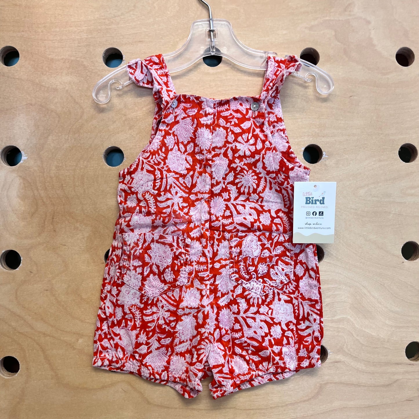 Red Floral Pocket Cotton Romper