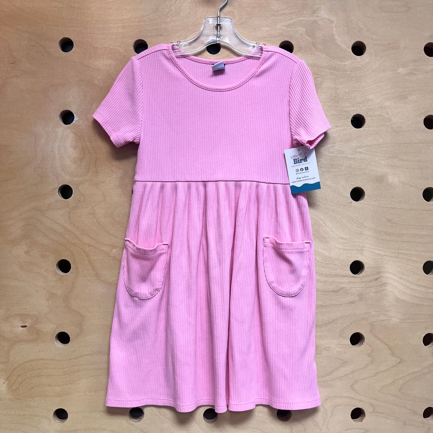 Pink Ribbed Pocket Dress
